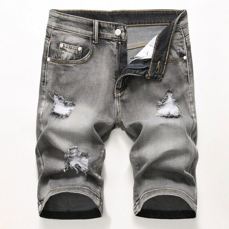 Pantaloncini corti uomo denim elasticizzati slim fit pantaloncini jeans strappati pantaloni midi casual - Foto 17 di 22