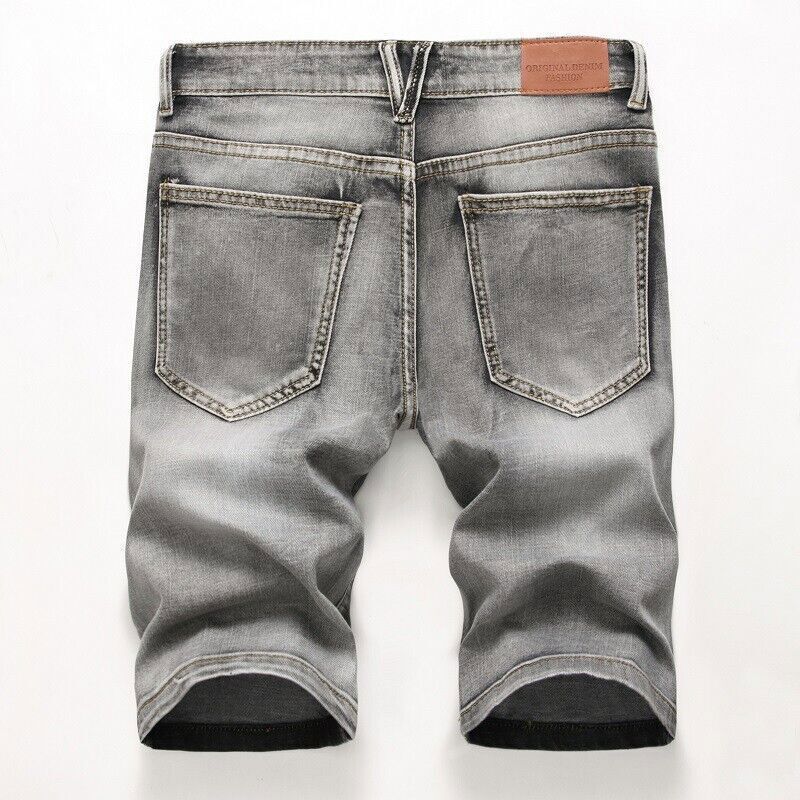 Pantaloncini corti uomo denim elasticizzati slim fit pantaloncini jeans strappati pantaloni midi casual - Foto 18 di 22