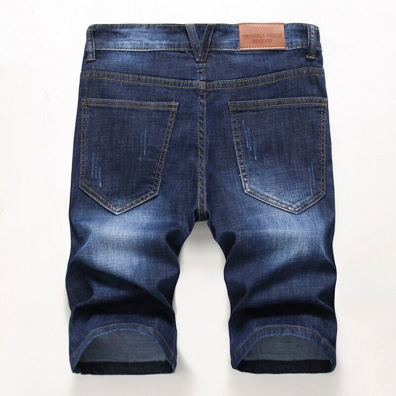 Pantaloncini corti uomo denim elasticizzati slim fit pantaloncini jeans strappati pantaloni midi casual - Foto 22 di 22
