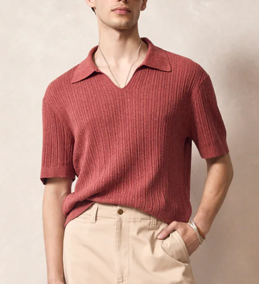 New Solid Color Knit Casual T-shirt Men's V-neck Lapel Knit Top Loose Short Slee - Picture 15 of 16