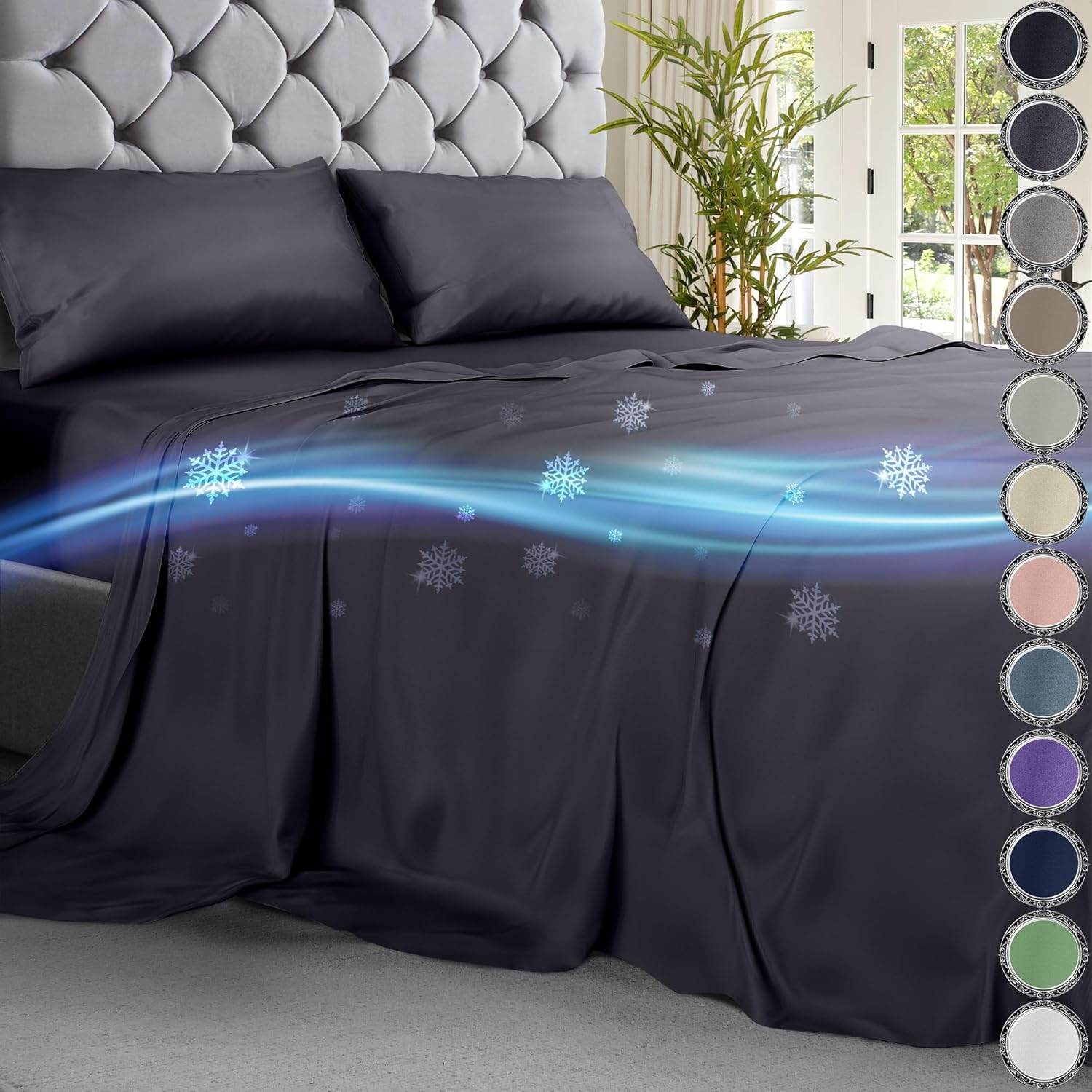 King/Groß Kühlende Bambus Viskose Bettwäsche 4 Stck. Ultraweiche Bettwäsche mit 18" tiefen Taschen - Bild 25 von 79