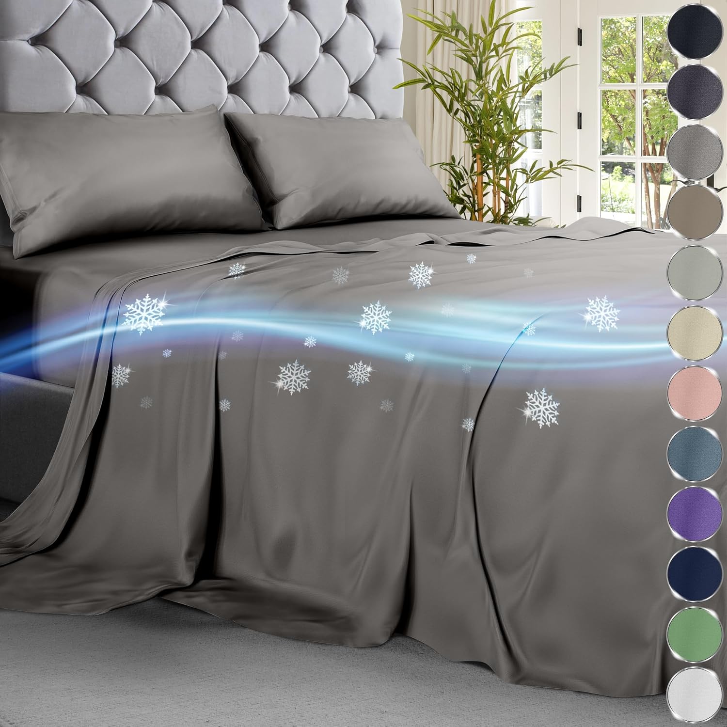 King/Groß Kühlende Bambus Viskose Bettwäsche 4 Stck. Ultraweiche Bettwäsche mit 18" tiefen Taschen - Bild 30 von 79