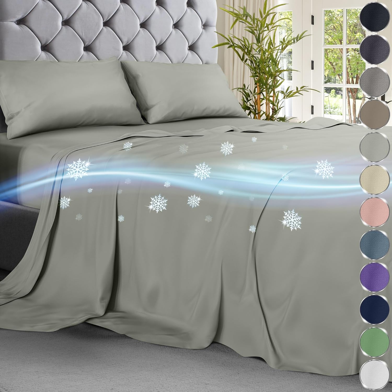 King/Groß Kühlende Bambus Viskose Bettwäsche 4 Stck. Ultraweiche Bettwäsche mit 18" tiefen Taschen - Bild 40 von 79