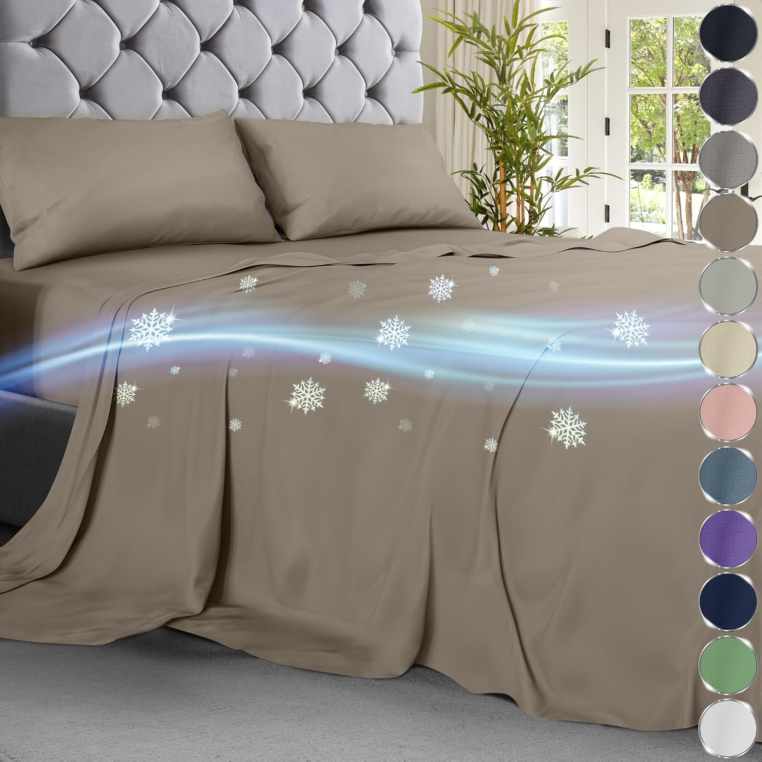 King/Groß Kühlende Bambus Viskose Bettwäsche 4 Stck. Ultraweiche Bettwäsche mit 18" tiefen Taschen - Bild 69 von 79