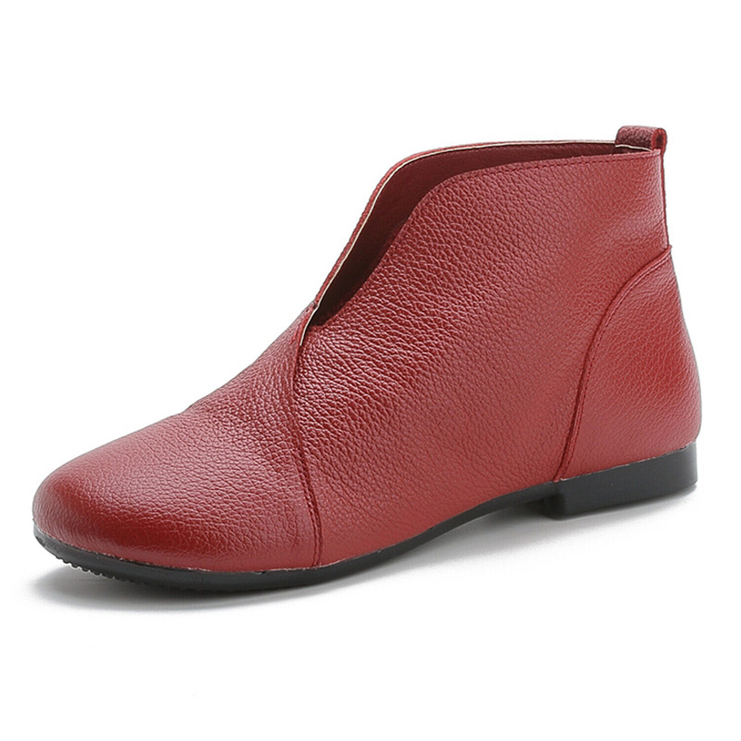 Botas al tobillo para mujer con cuello en V imitación cuero otoño suaves informales zapatos sin cordones - Imagen 12 de 13