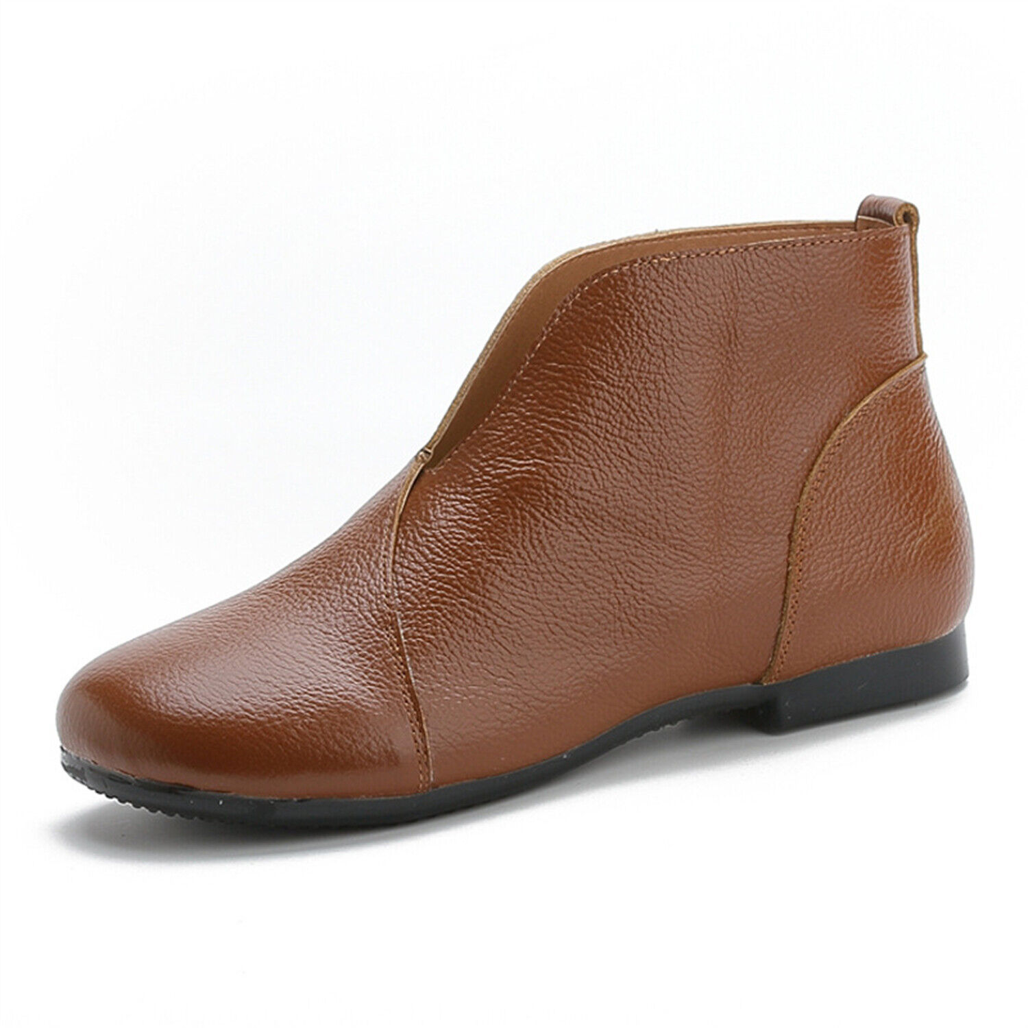 Botas al tobillo para mujer con cuello en V imitación cuero otoño suaves informales zapatos sin cordones - Imagen 13 de 13