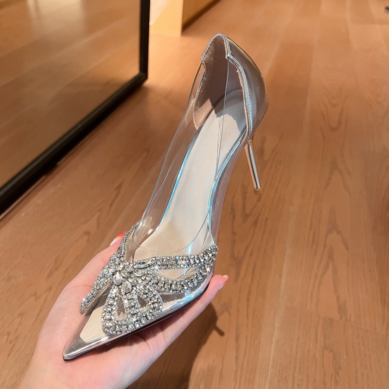 Verano Dama Zapatos Tacones Altos Fiesta Baile de graduación Zapatos Cristal Moño Transparente Brillo Bomba - Imagen 16 de 17