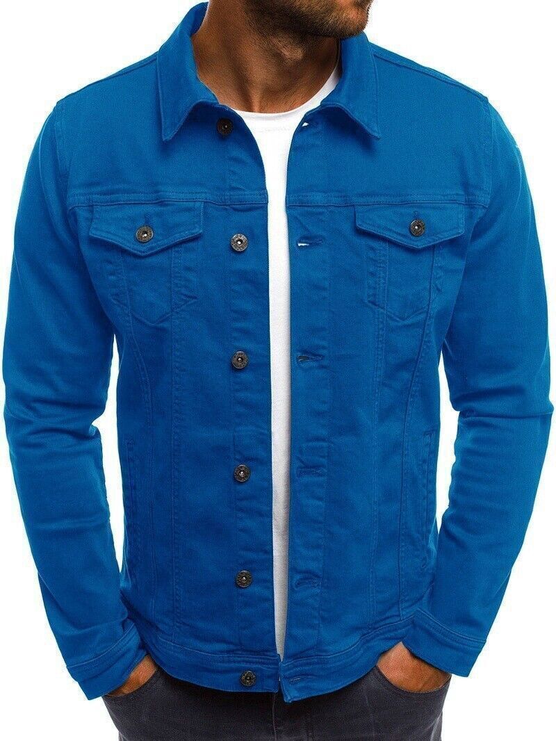 Hot Men’s Premium Faded Cotton Jean Button Up Slim Fit Jacket Denim Coat - Picture 17 of 21