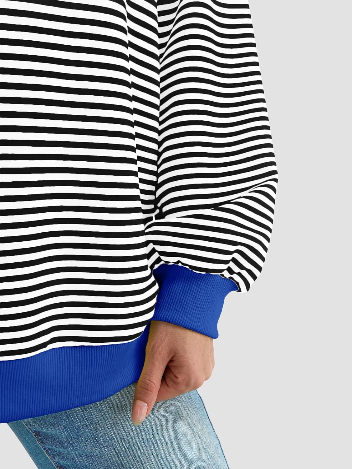 Y2K Preppy Oversized Sweatshirt - Striped Crewneck Women's Long Sleeve Top - Picture 29 of 44