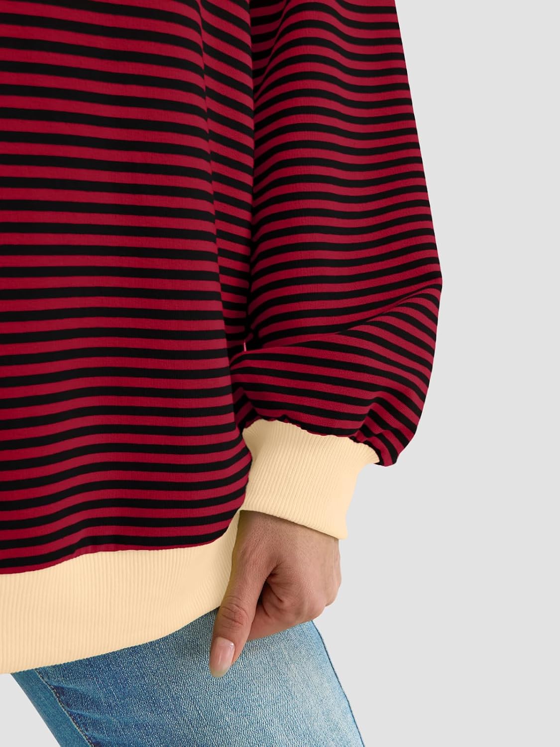 Y2K Preppy Oversized Sweatshirt - Striped Crewneck Women's Long Sleeve Top - Picture 39 of 44