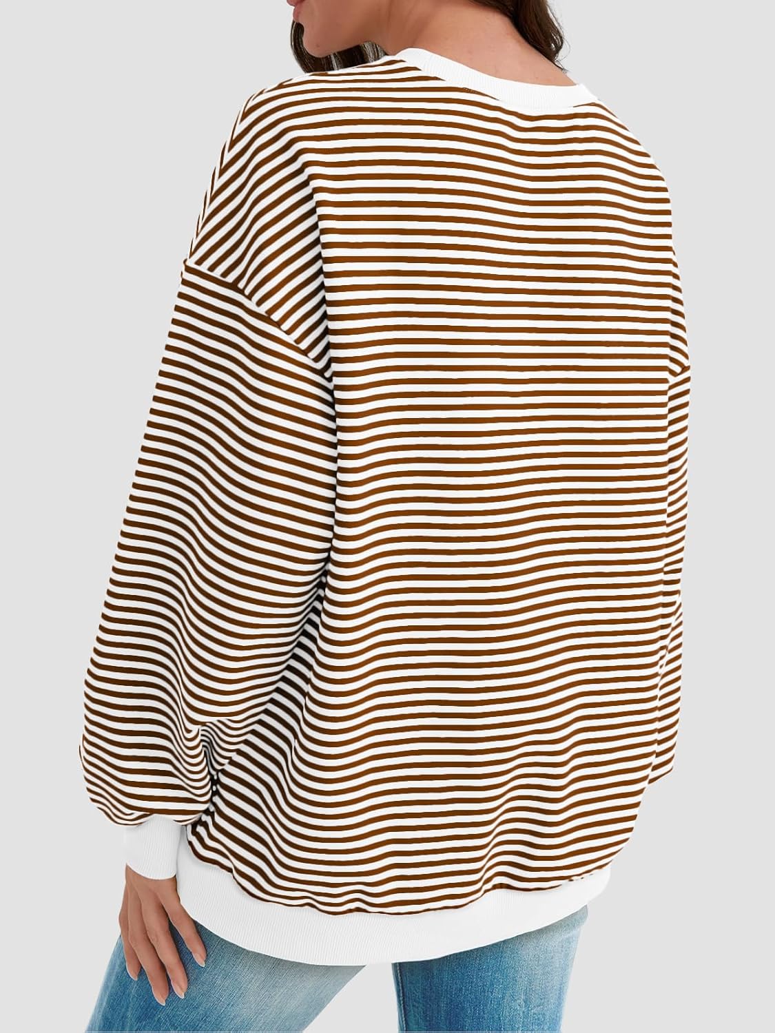 Y2K Preppy Oversized Sweatshirt - Striped Crewneck Women's Long Sleeve Top - Picture 43 of 44