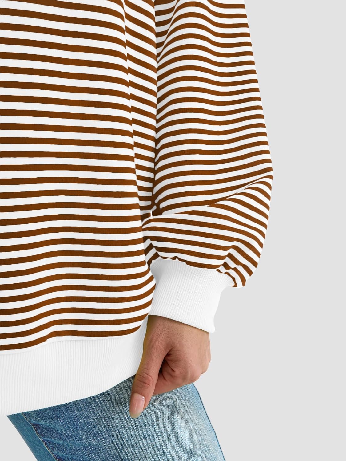 Y2K Preppy Oversized Sweatshirt - Striped Crewneck Women's Long Sleeve Top - Picture 44 of 44