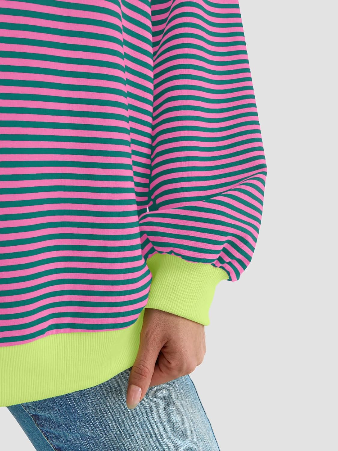 Y2K Preppy Oversized Sweatshirt - Striped Crewneck Women's Long Sleeve Top - Picture 34 of 44