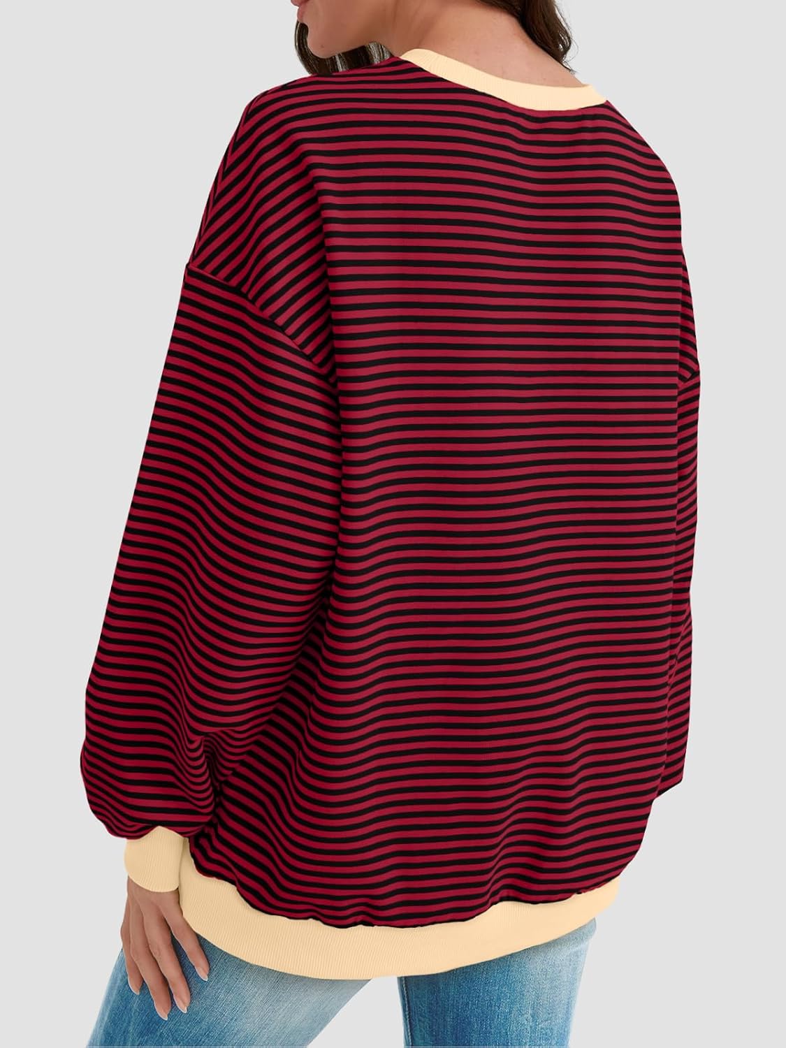 Y2K Preppy Oversized Sweatshirt - Striped Crewneck Women's Long Sleeve Top - Picture 38 of 44