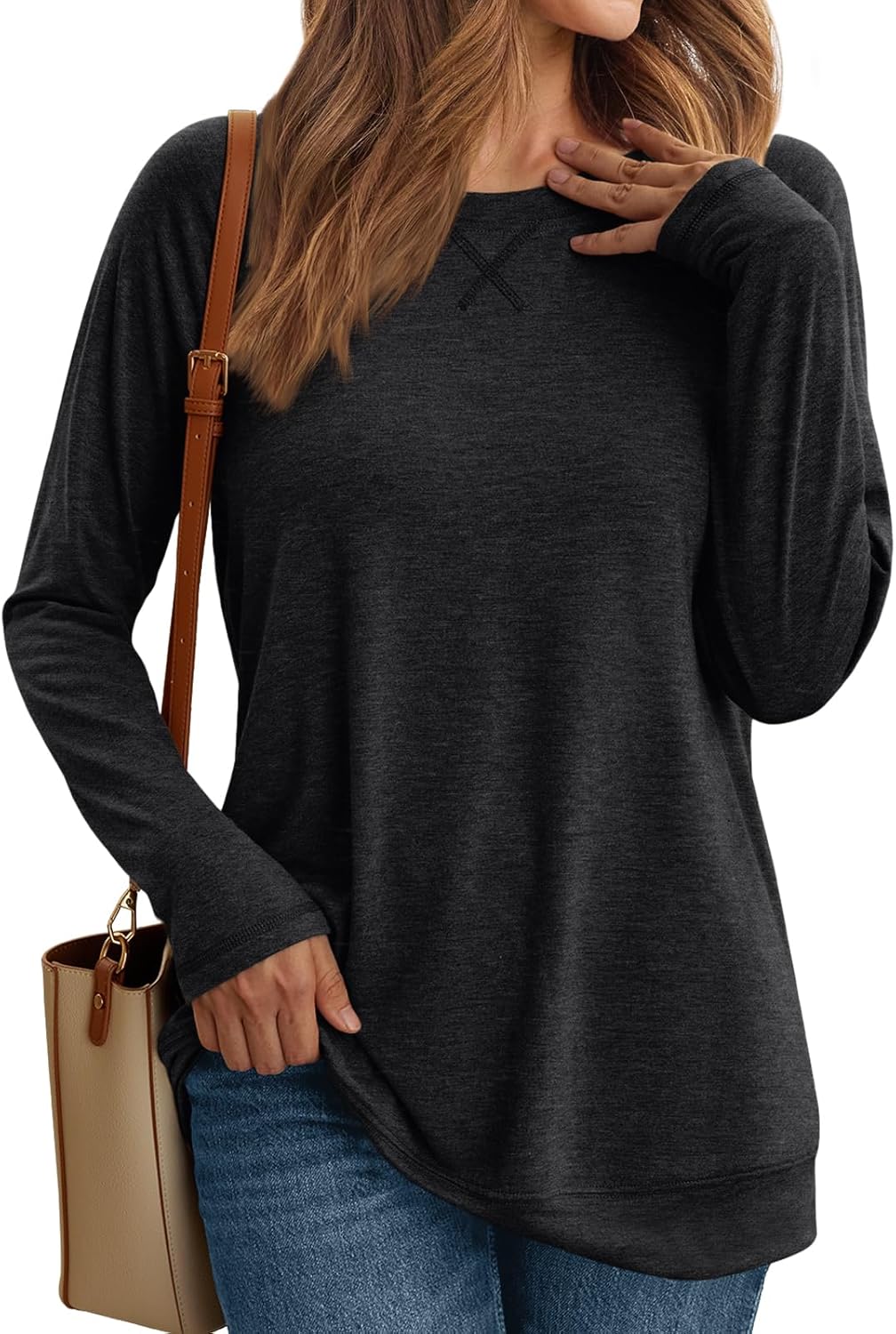 Women's Casual Long Sleeve Shirts Loose Fit Fall Tops Embroidery Stylish Outfits - Picture 24 of 88