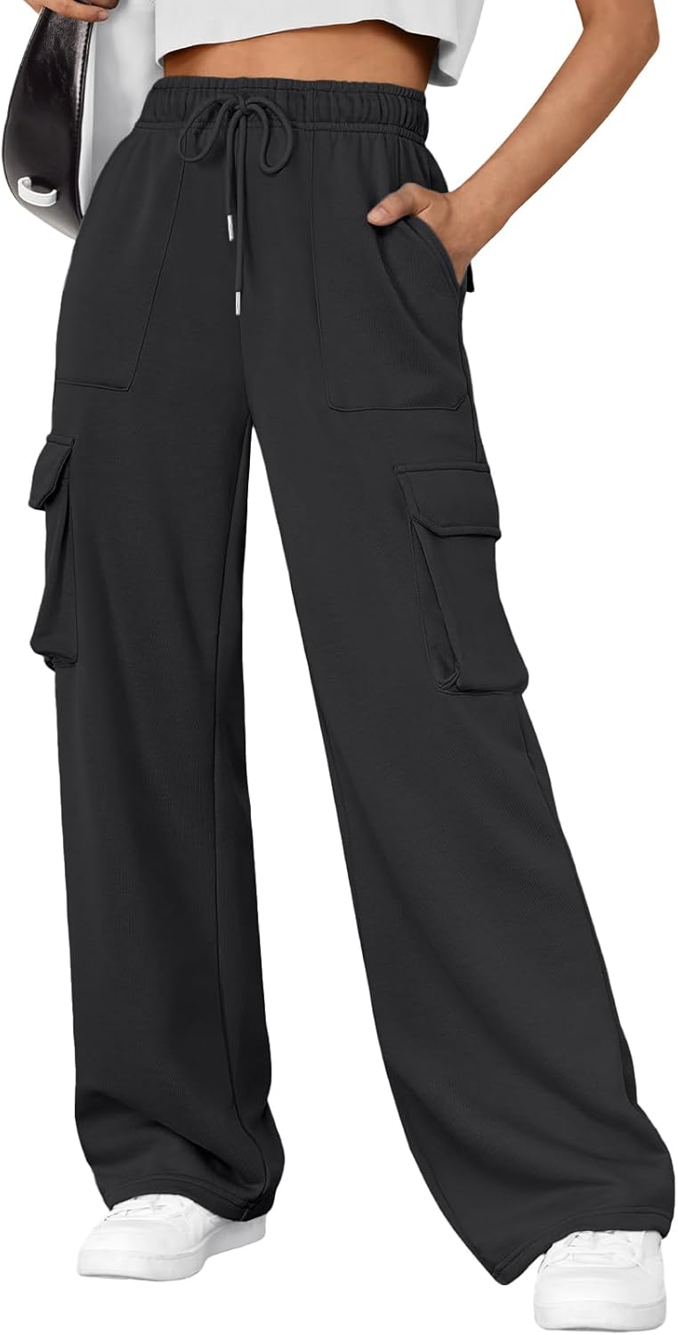 Women's Wide Leg Cargo Joggers - Fall Winter Parachute Sweatpants Baggy Pants - Picture 22 of 25