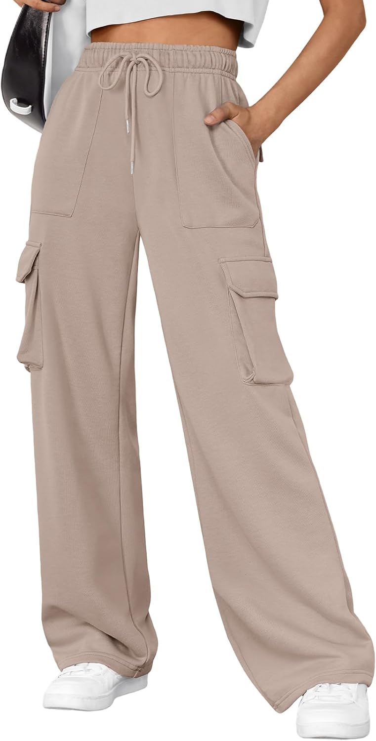 Women's Wide Leg Cargo Joggers - Fall Winter Parachute Sweatpants Baggy Pants - Picture 23 of 25