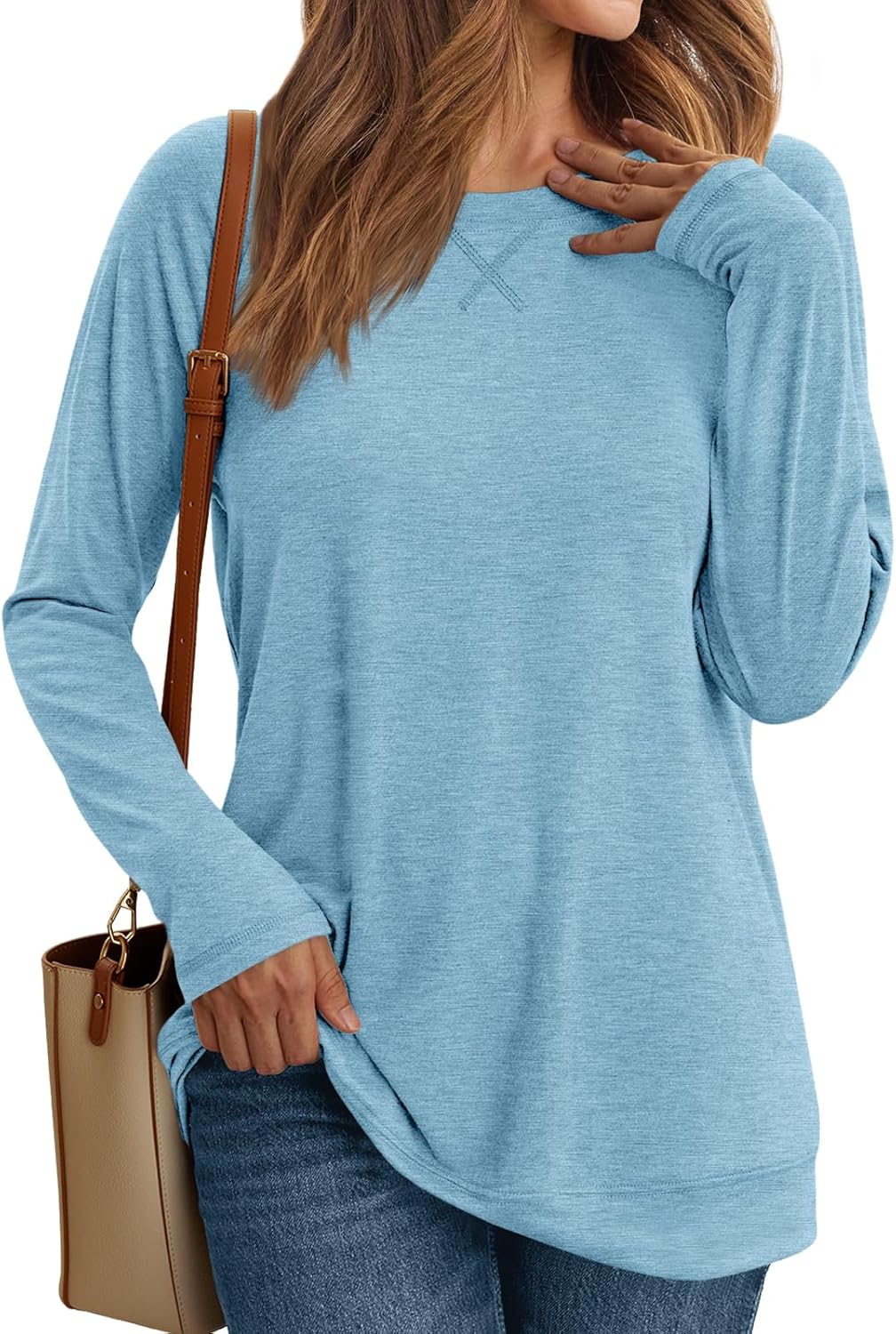 Women's Casual Long Sleeve Shirts Loose Fit Fall Tops Embroidery Stylish Outfits - Picture 44 of 88