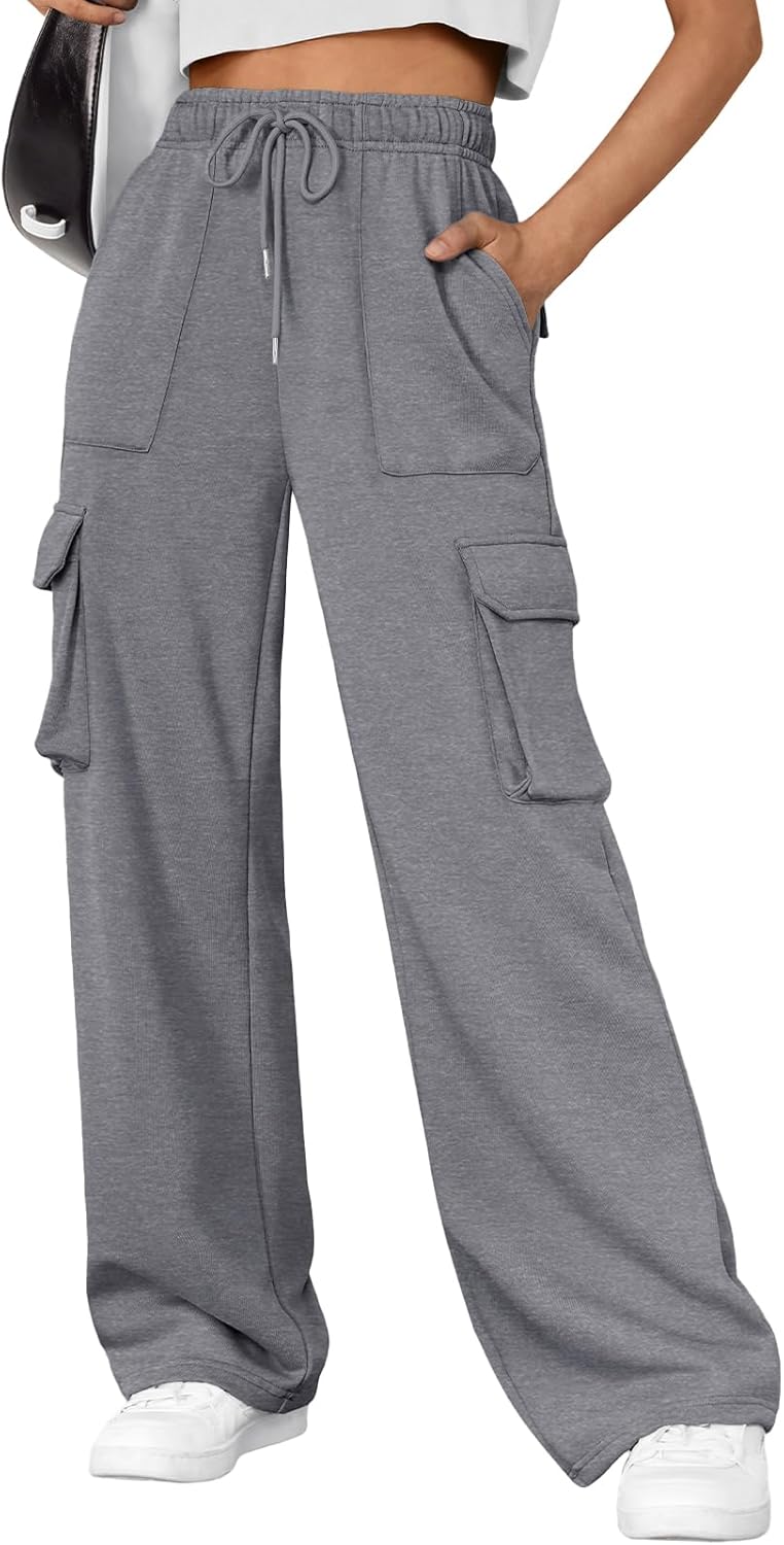 Women's Wide Leg Cargo Joggers - Fall Winter Parachute Sweatpants Baggy Pants - Picture 24 of 25