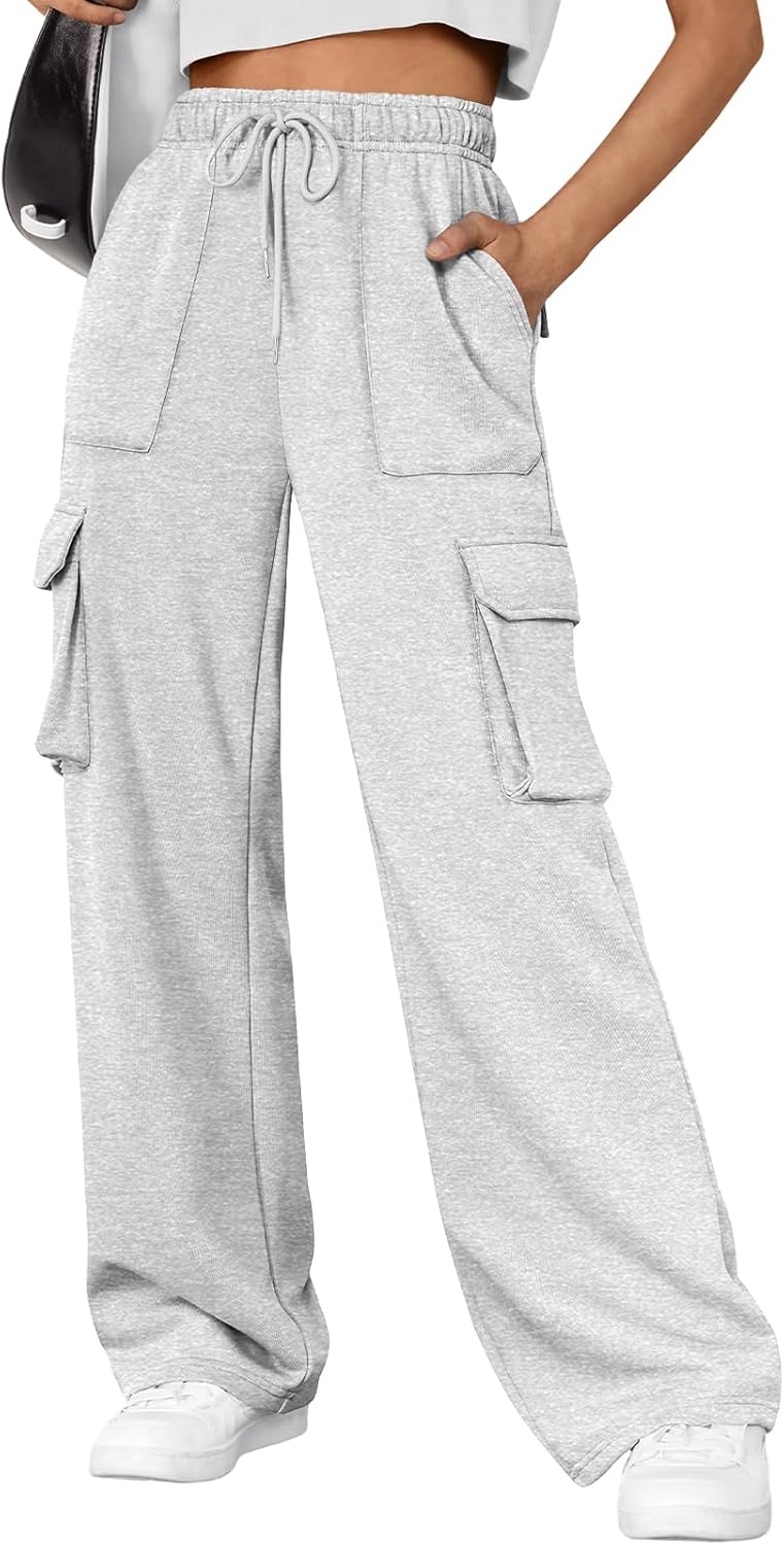 Women's Wide Leg Cargo Joggers - Fall Winter Parachute Sweatpants Baggy Pants - Picture 25 of 25