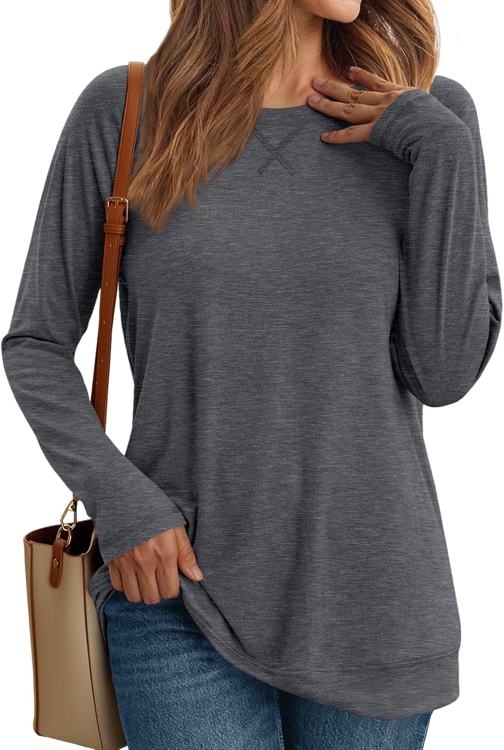 Women's Casual Long Sleeve Shirts Loose Fit Fall Tops Embroidery Stylish Outfits - Picture 59 of 88