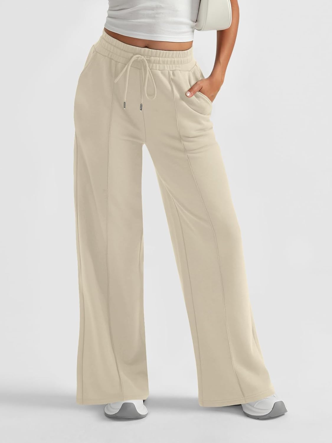 AUTOMET Womens Wide Leg Sweatpants High Waisted Baggy Pants Drawstring Athletic - Picture 26 of 99