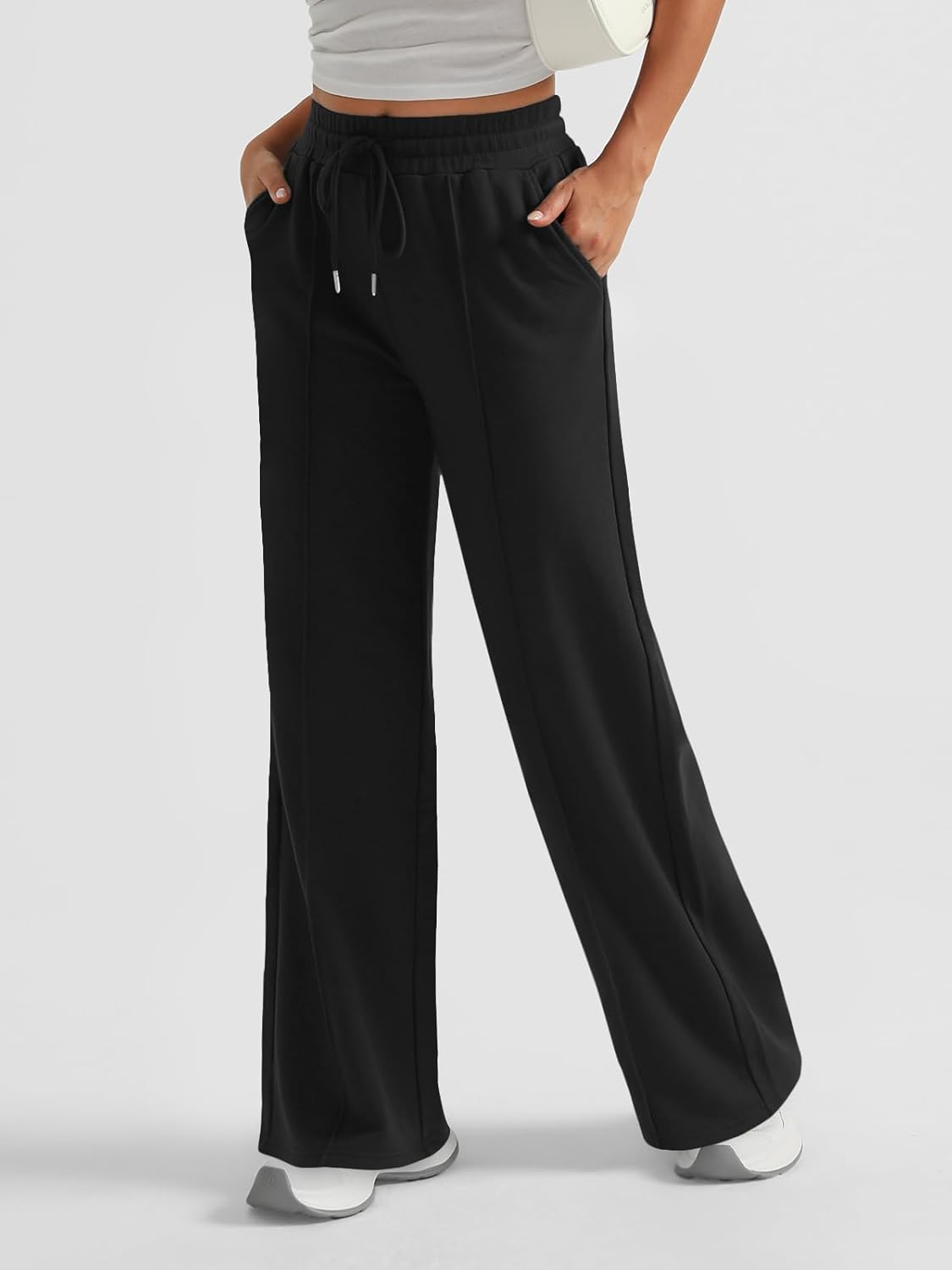 AUTOMET Womens Wide Leg Sweatpants High Waisted Baggy Pants Drawstring Athletic - Picture 32 of 99