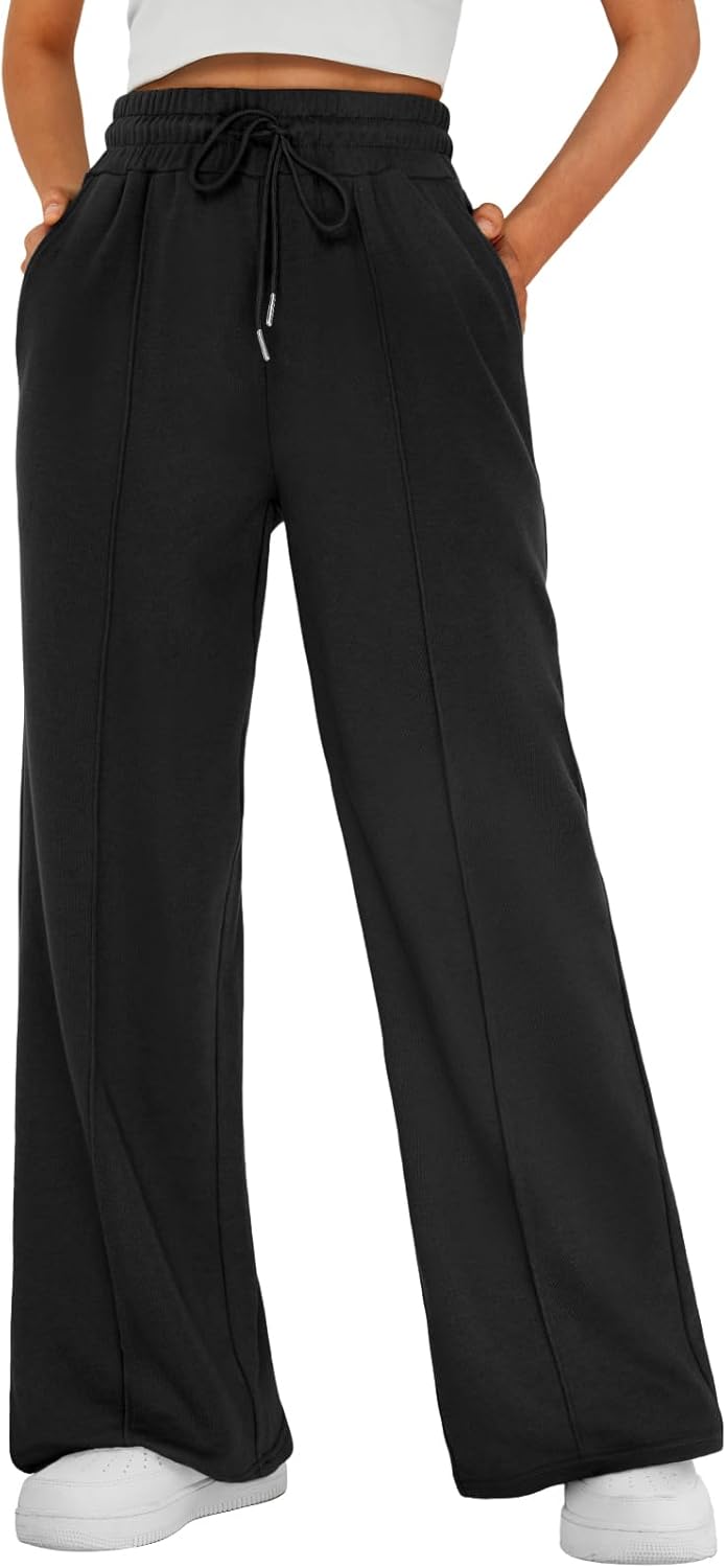 AUTOMET Womens Wide Leg Sweatpants High Waisted Baggy Pants Drawstring Athletic - Picture 30 of 99