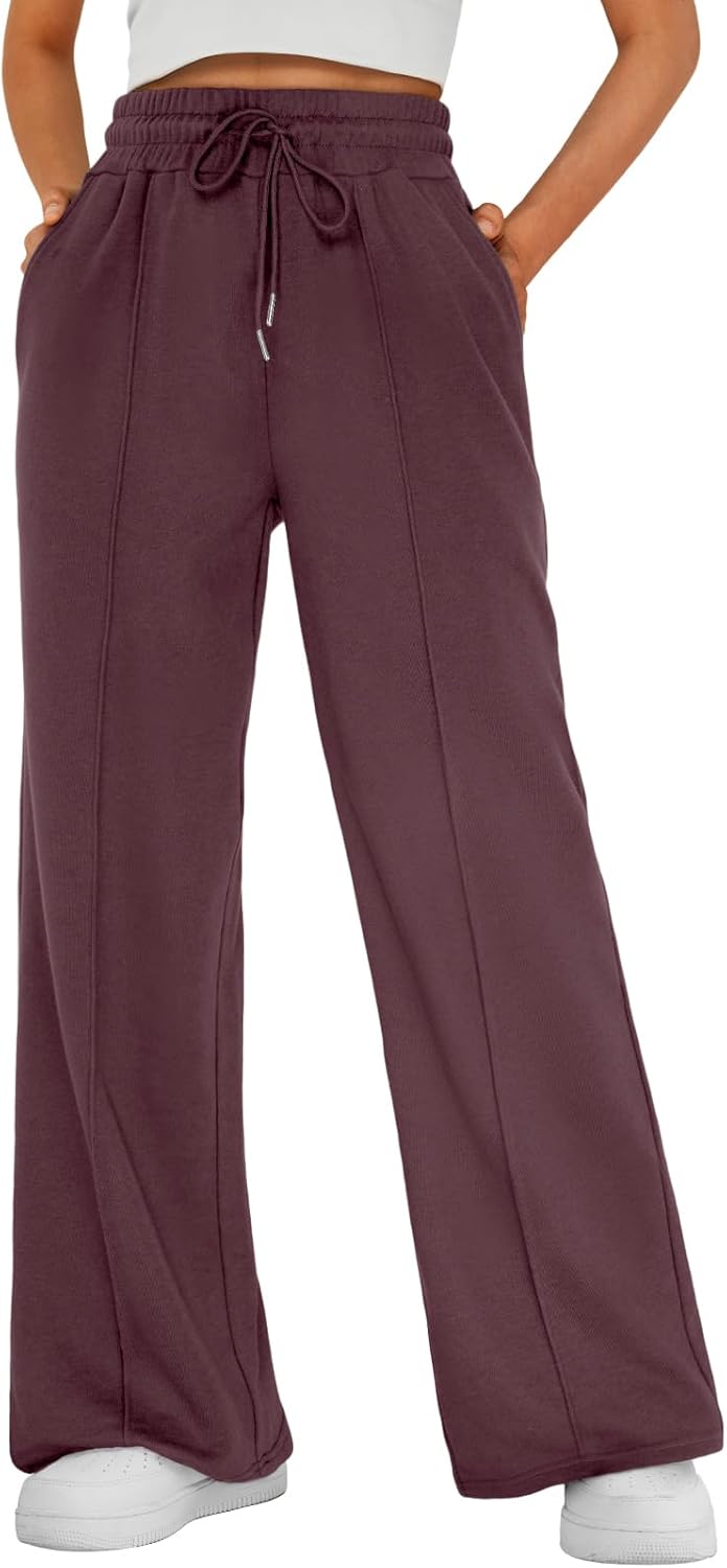 AUTOMET Womens Wide Leg Sweatpants High Waisted Baggy Pants Drawstring Athletic - Picture 40 of 99