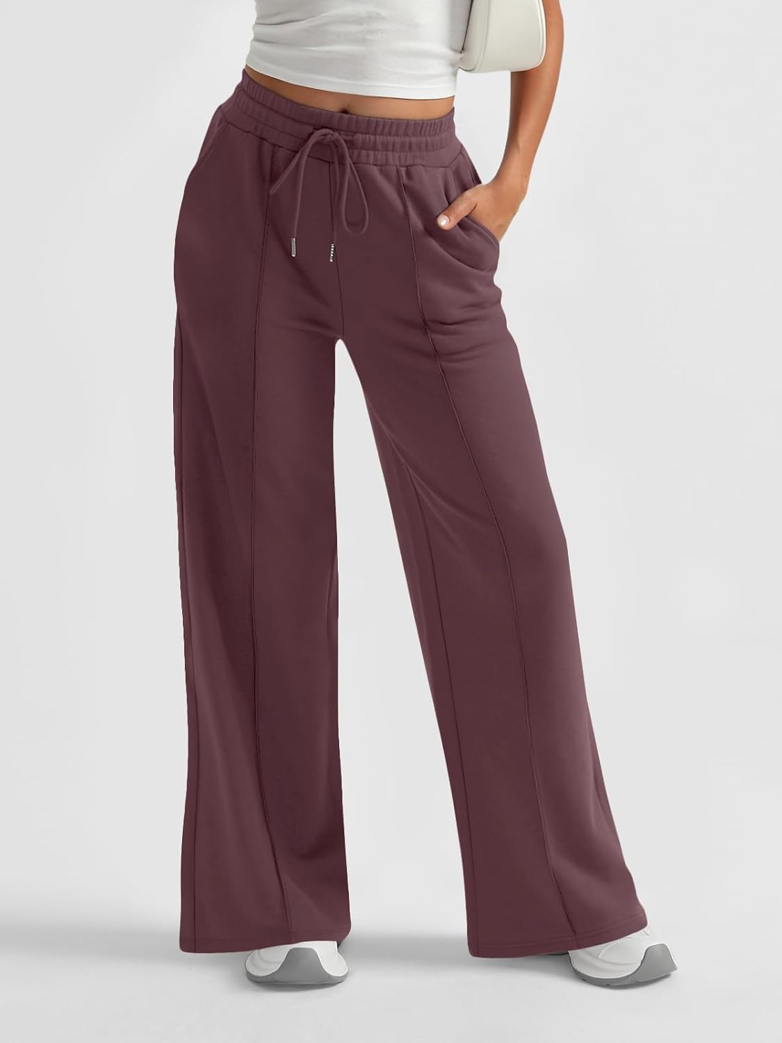AUTOMET Womens Wide Leg Sweatpants High Waisted Baggy Pants Drawstring Athletic - Picture 41 of 99