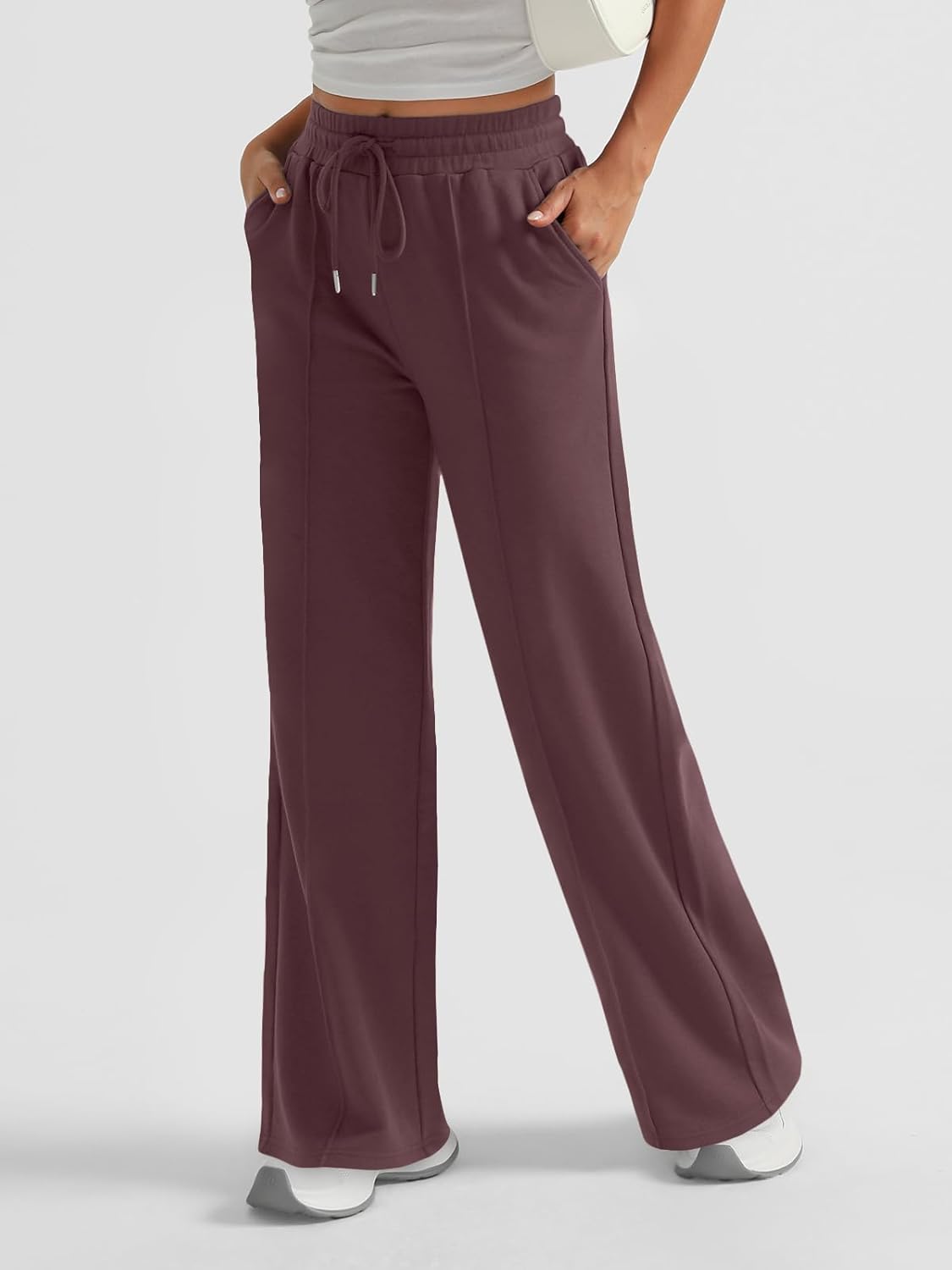 AUTOMET Womens Wide Leg Sweatpants High Waisted Baggy Pants Drawstring Athletic - Picture 42 of 99