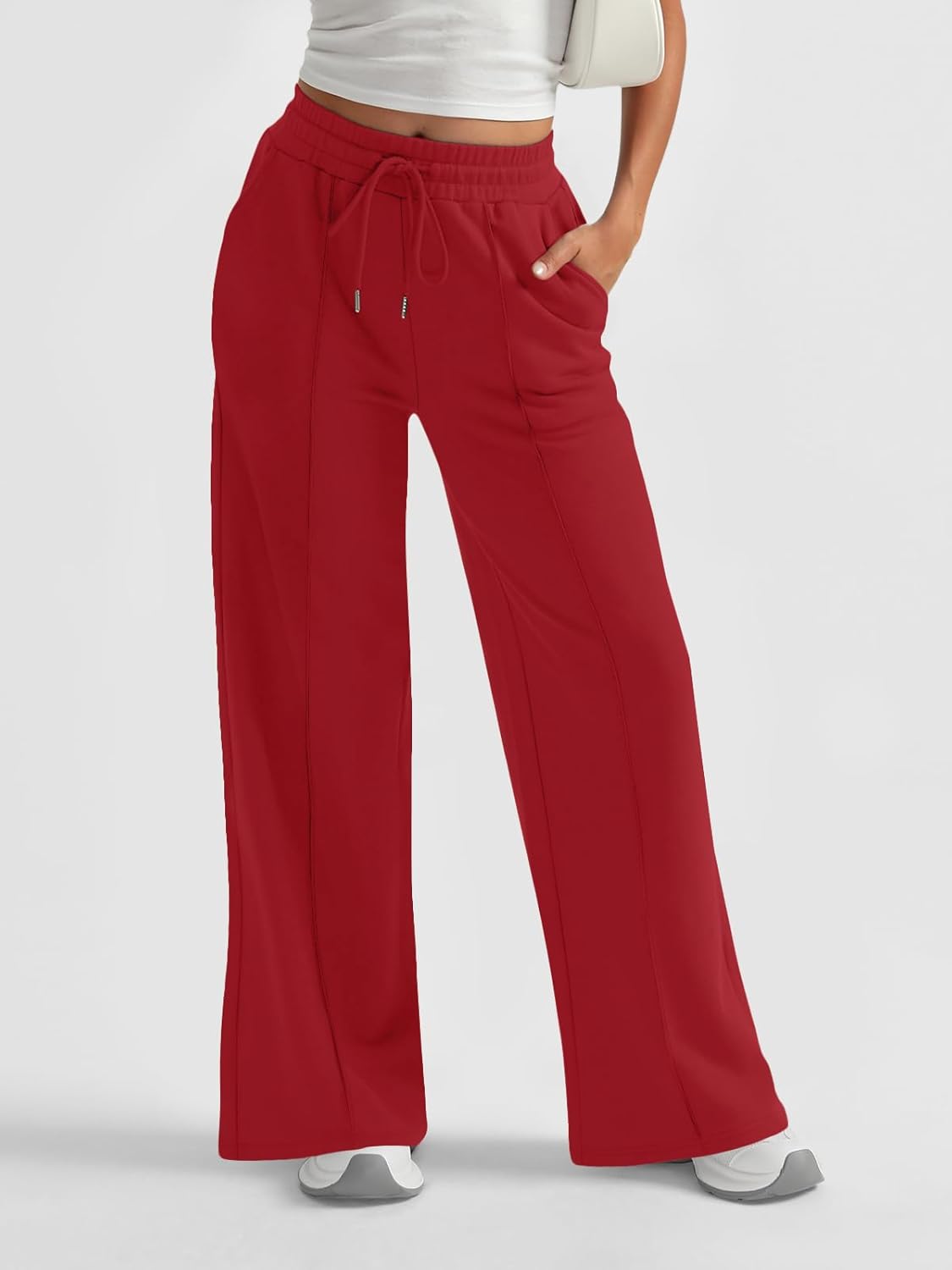 AUTOMET Womens Wide Leg Sweatpants High Waisted Baggy Pants Drawstring Athletic - Picture 46 of 99