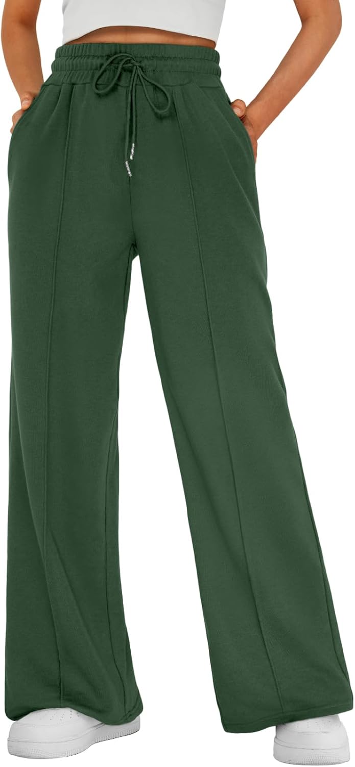 AUTOMET Womens Wide Leg Sweatpants High Waisted Baggy Pants Drawstring Athletic - Picture 50 of 99