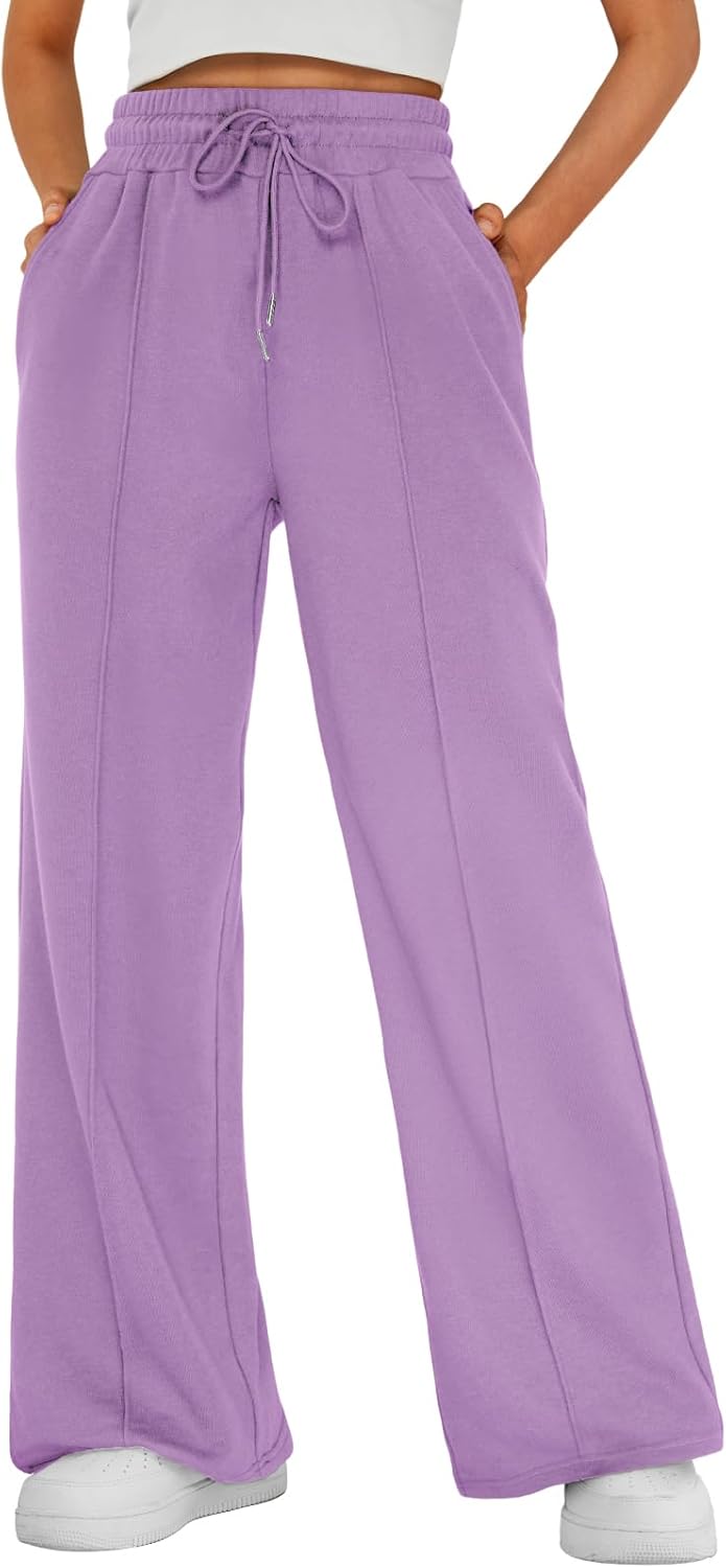AUTOMET Womens Wide Leg Sweatpants High Waisted Baggy Pants Drawstring Athletic - Picture 55 of 99