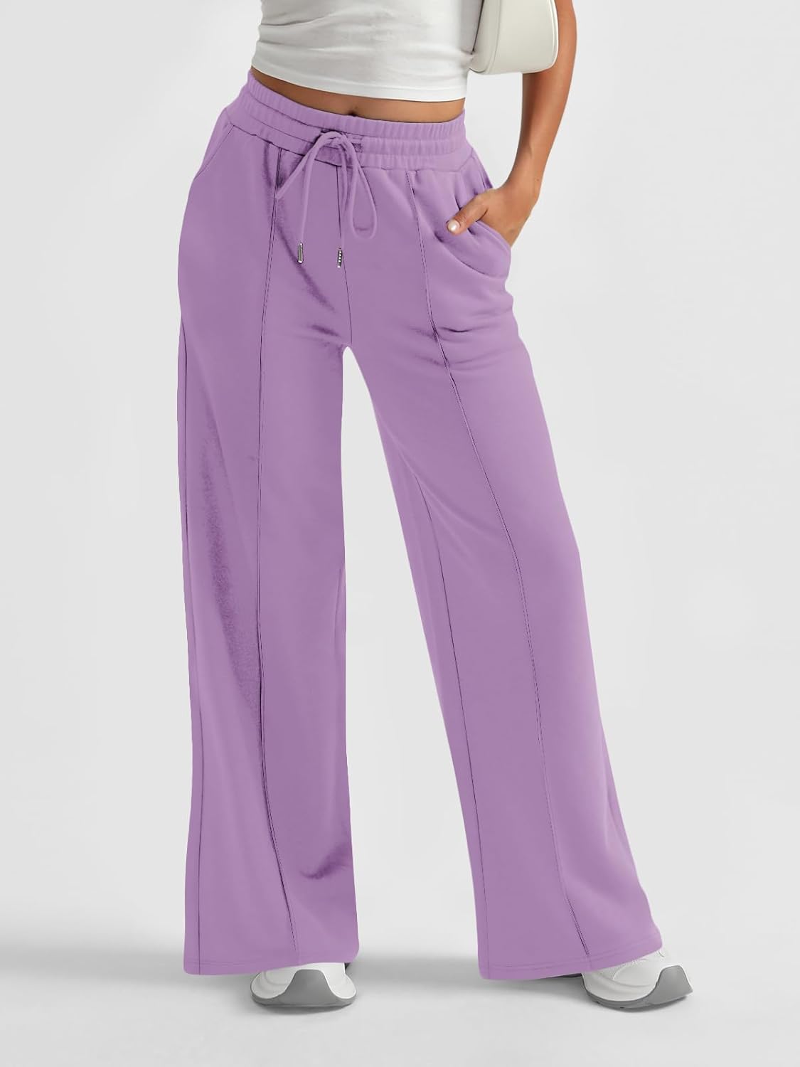 AUTOMET Womens Wide Leg Sweatpants High Waisted Baggy Pants Drawstring Athletic - Picture 56 of 99