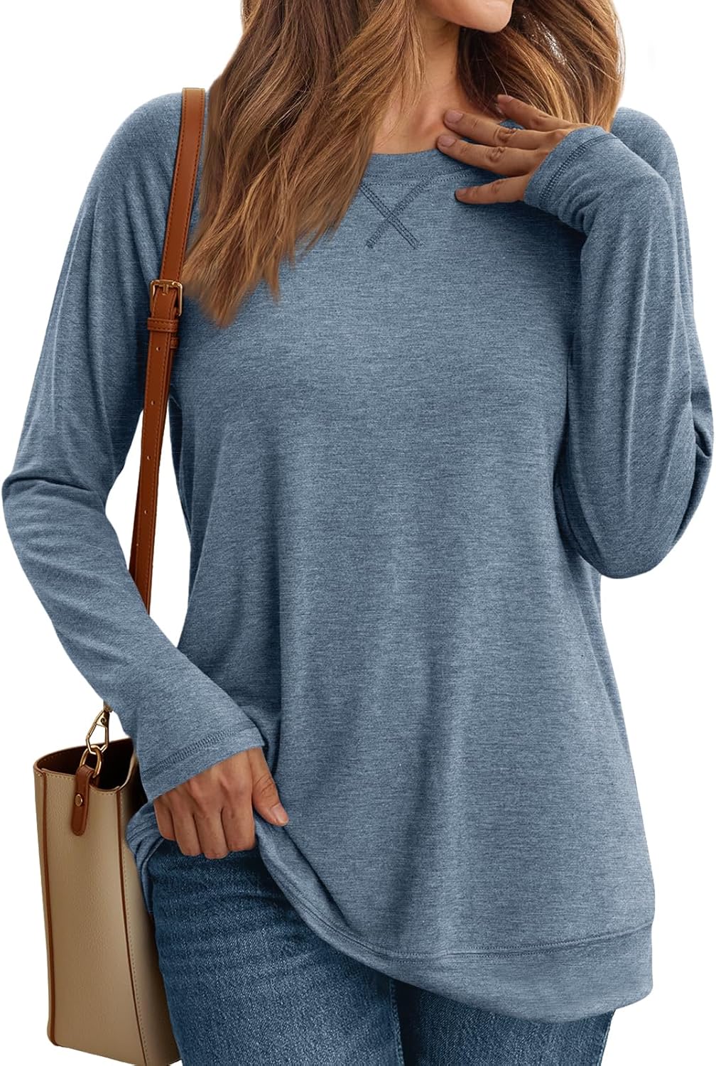 Women's Casual Long Sleeve Shirts Loose Fit Fall Tops Embroidery Stylish Outfits - Picture 64 of 88