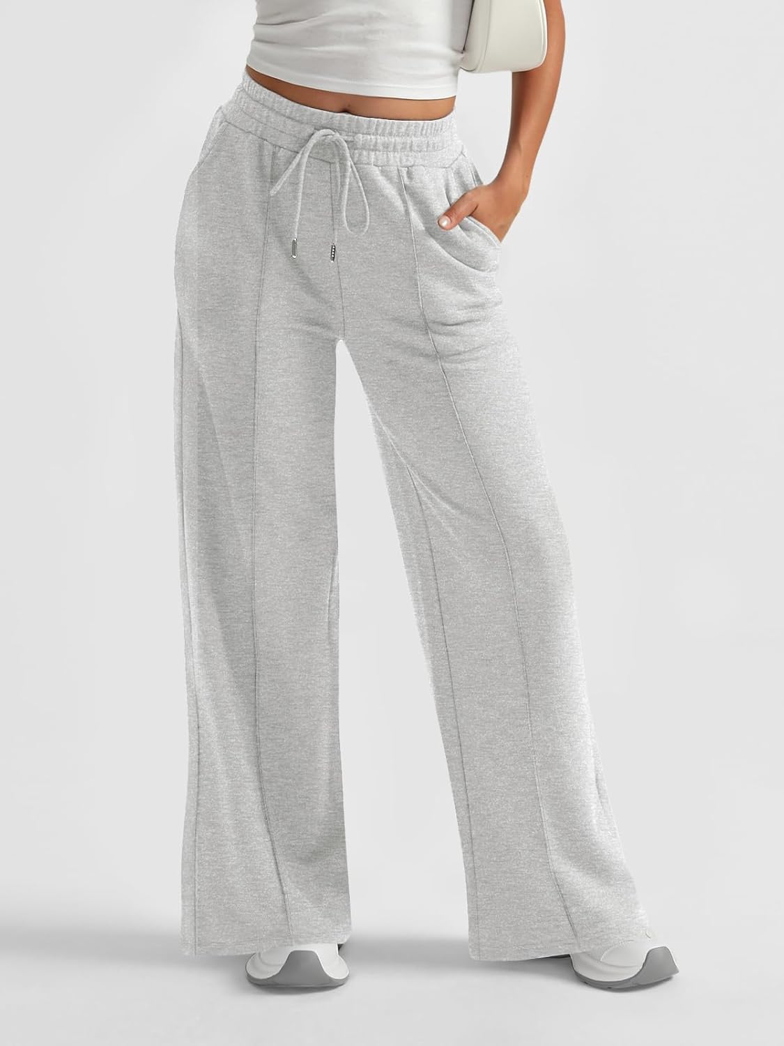 AUTOMET Womens Wide Leg Sweatpants High Waisted Baggy Pants Drawstring Athletic - Picture 66 of 99