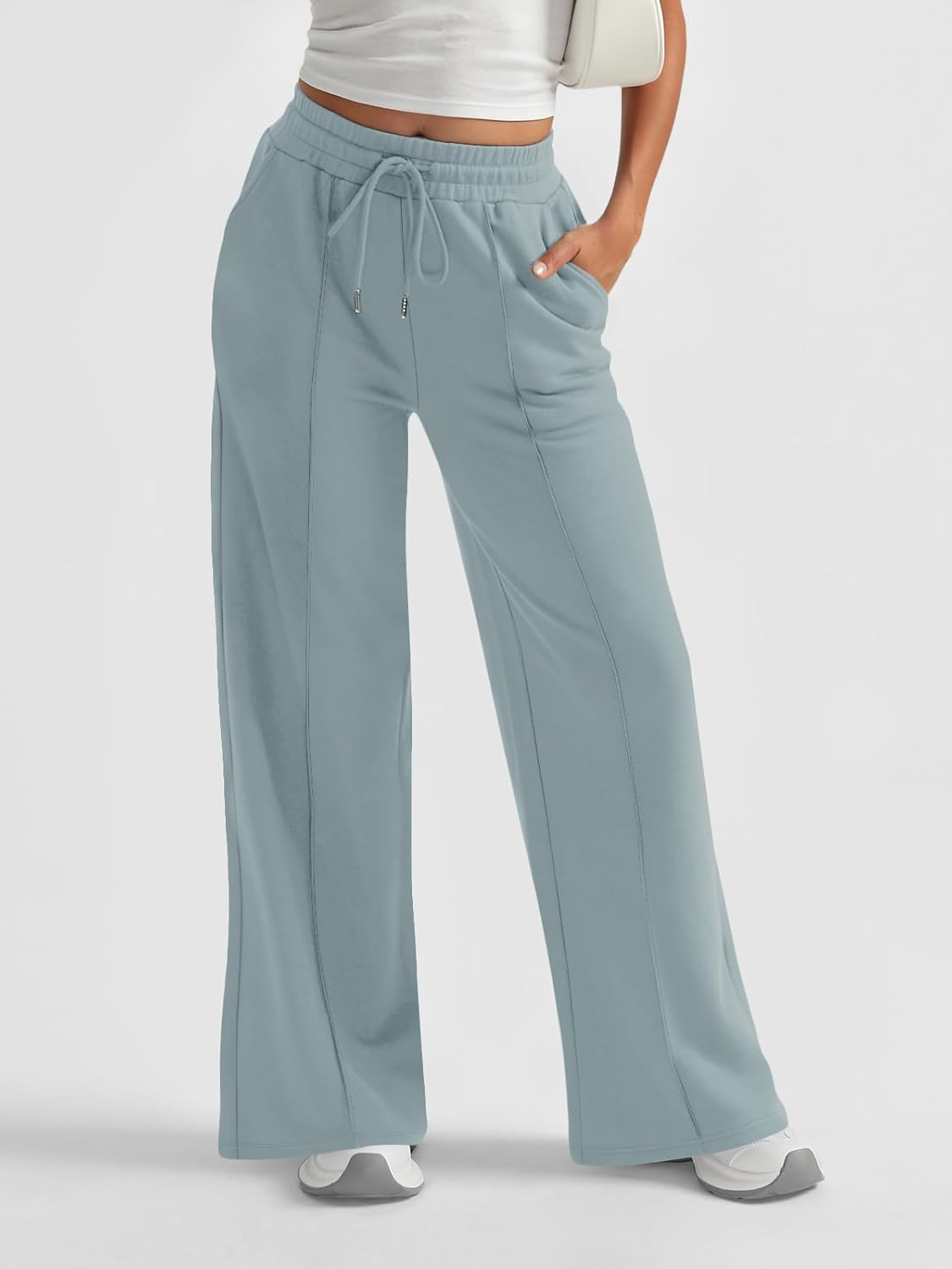 AUTOMET Womens Wide Leg Sweatpants High Waisted Baggy Pants Drawstring Athletic - Picture 71 of 99