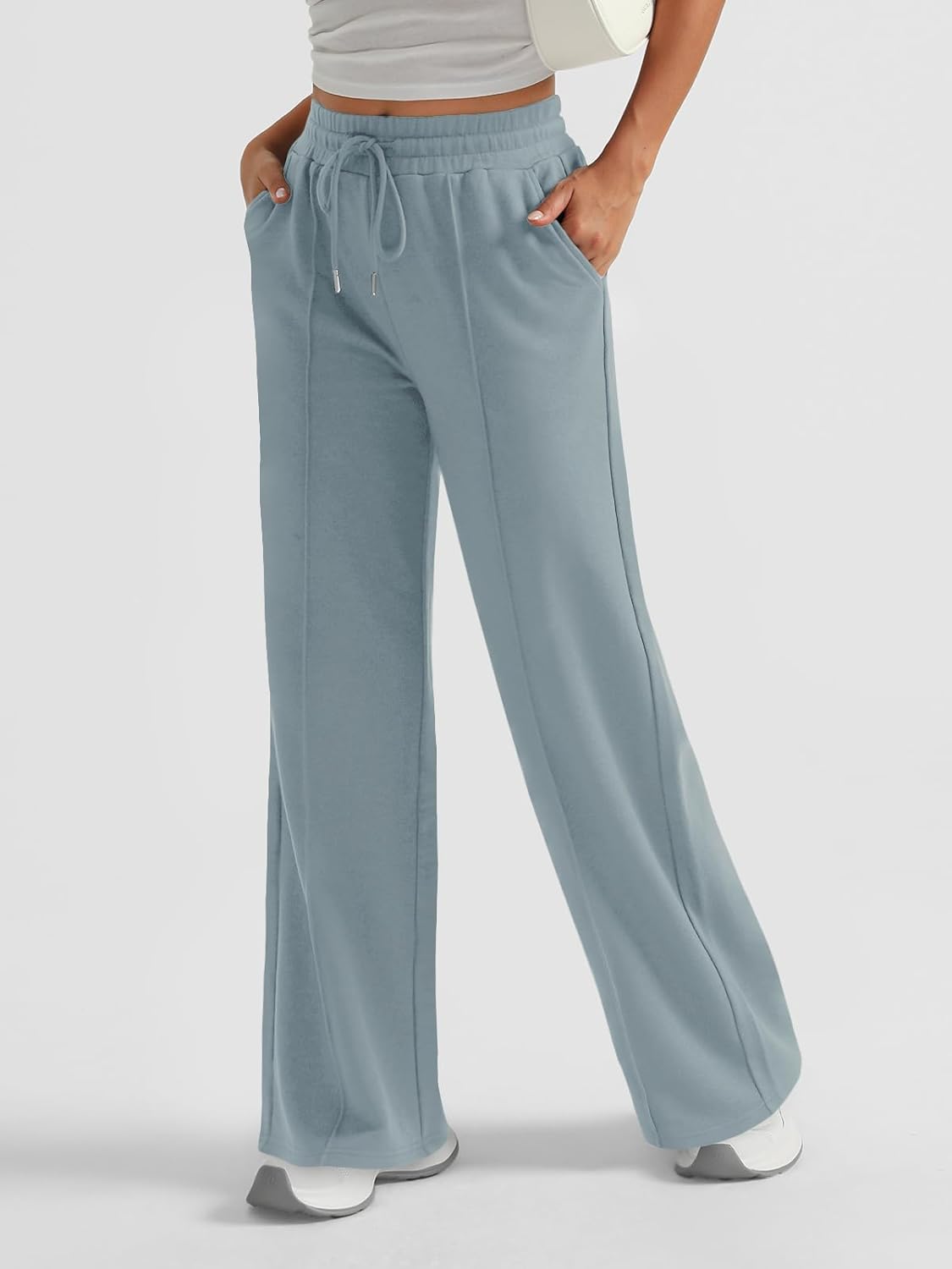 AUTOMET Womens Wide Leg Sweatpants High Waisted Baggy Pants Drawstring Athletic - Picture 72 of 99