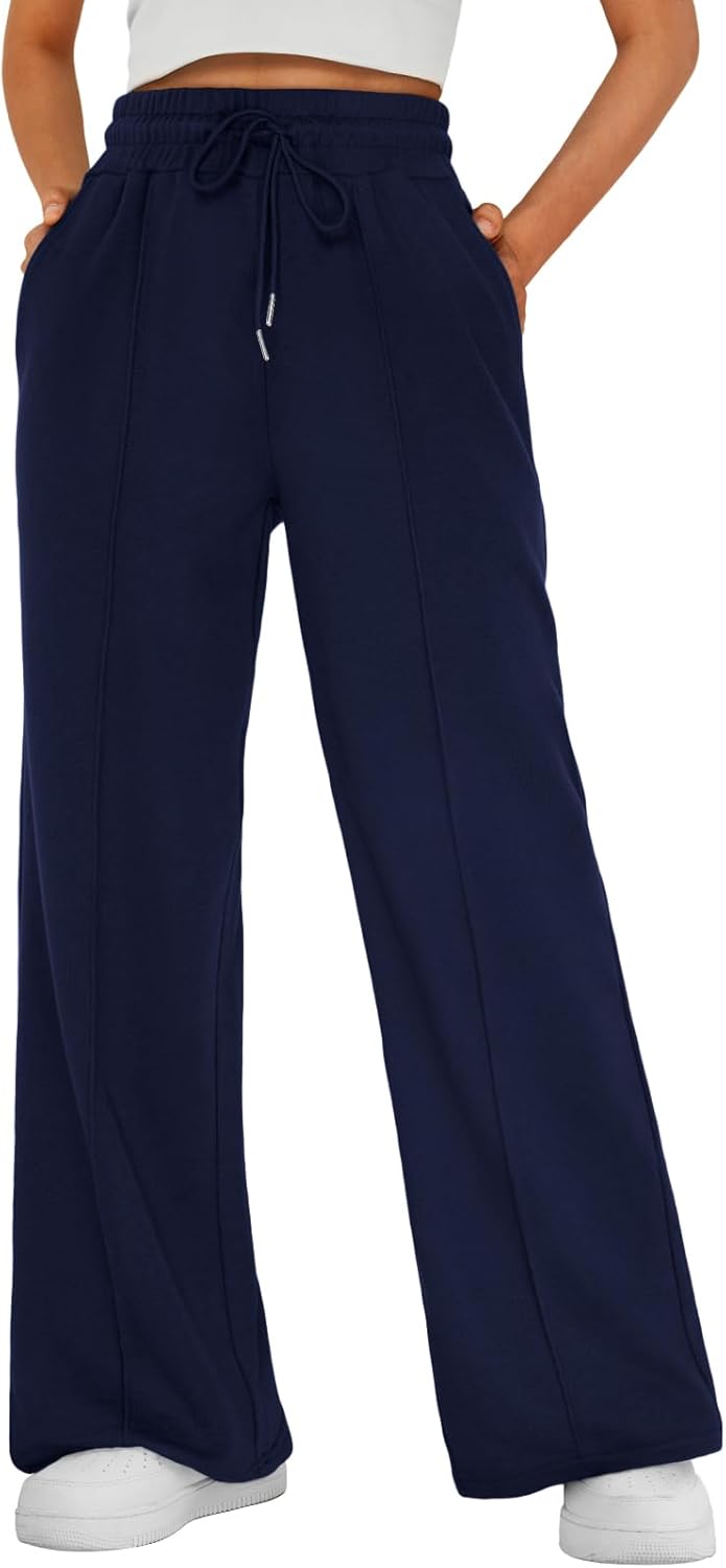 AUTOMET Womens Wide Leg Sweatpants High Waisted Baggy Pants Drawstring Athletic - Picture 80 of 99