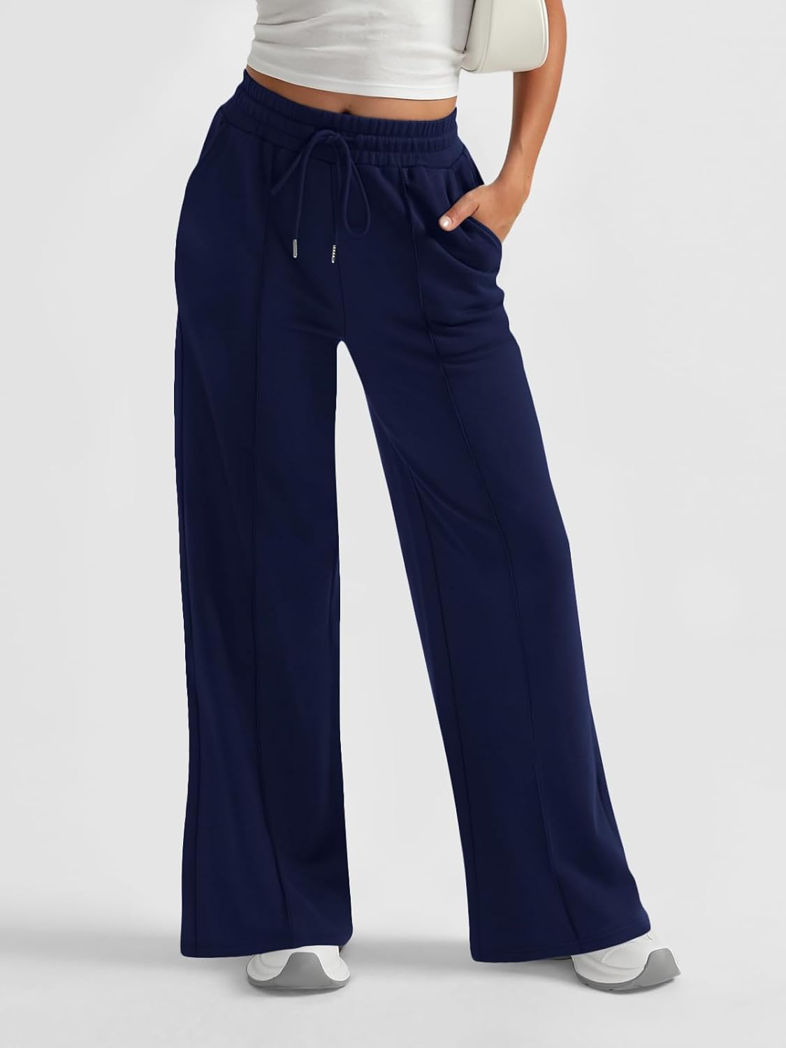 AUTOMET Womens Wide Leg Sweatpants High Waisted Baggy Pants Drawstring Athletic - Picture 81 of 99