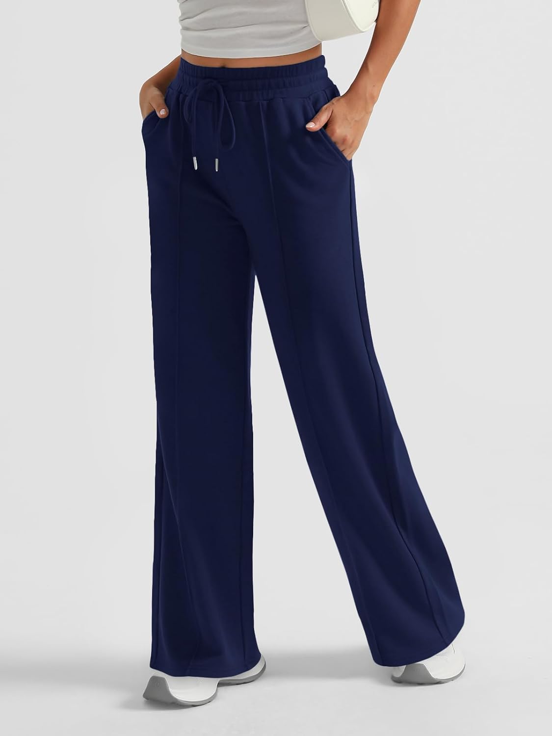 AUTOMET Womens Wide Leg Sweatpants High Waisted Baggy Pants Drawstring Athletic - Picture 82 of 99