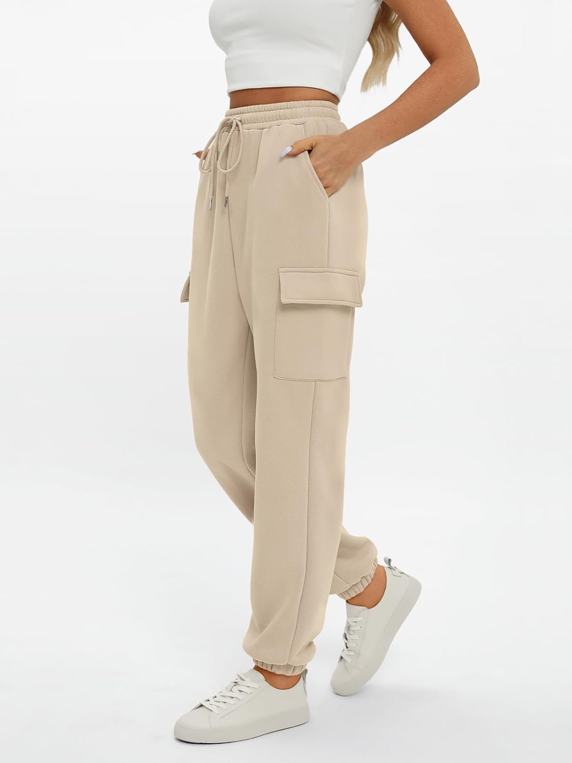 2025 Women's Cargo Joggers - Fleece Lined Baggy Sweatpants with Pockets Fall - Picture 25 of 55