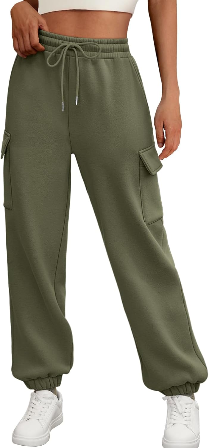 2025 Women's Cargo Joggers - Fleece Lined Baggy Sweatpants with Pockets Fall - Picture 28 of 55