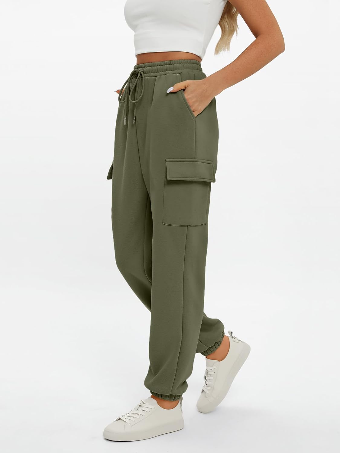 2025 Women's Cargo Joggers - Fleece Lined Baggy Sweatpants with Pockets Fall - Picture 29 of 55