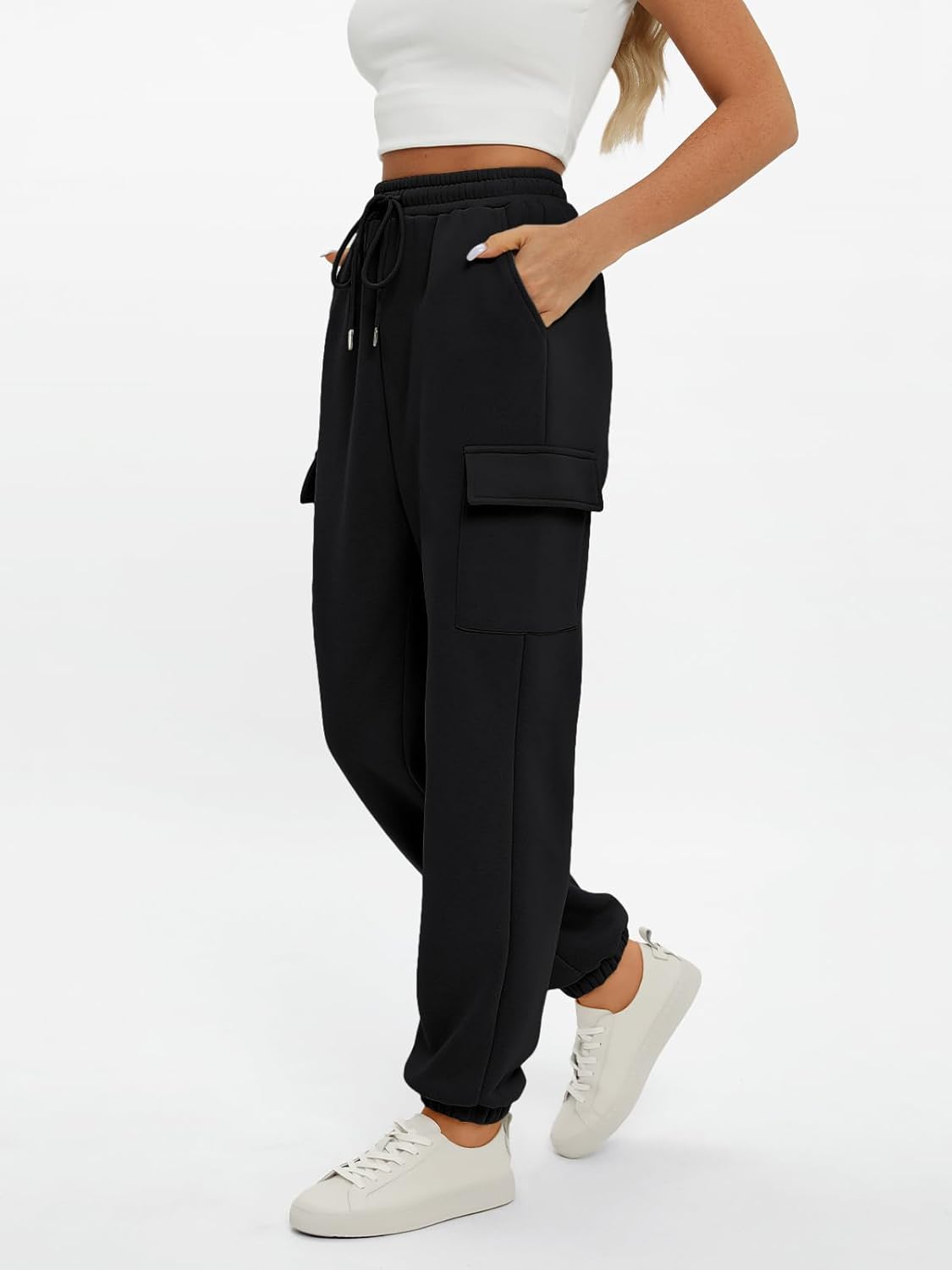 2025 Women's Cargo Joggers - Fleece Lined Baggy Sweatpants with Pockets Fall - Picture 33 of 55