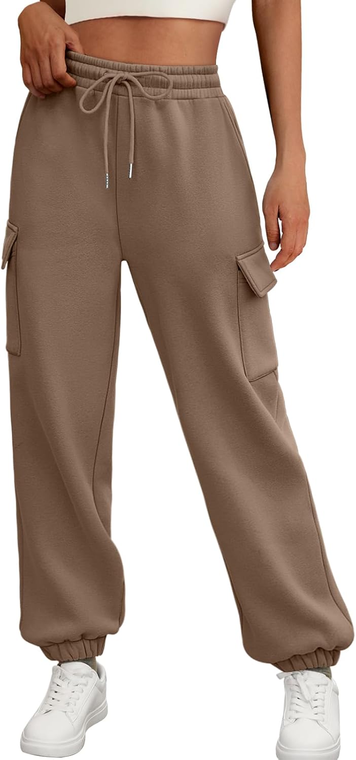 2025 Women's Cargo Joggers - Fleece Lined Baggy Sweatpants with Pockets Fall - Picture 36 of 55