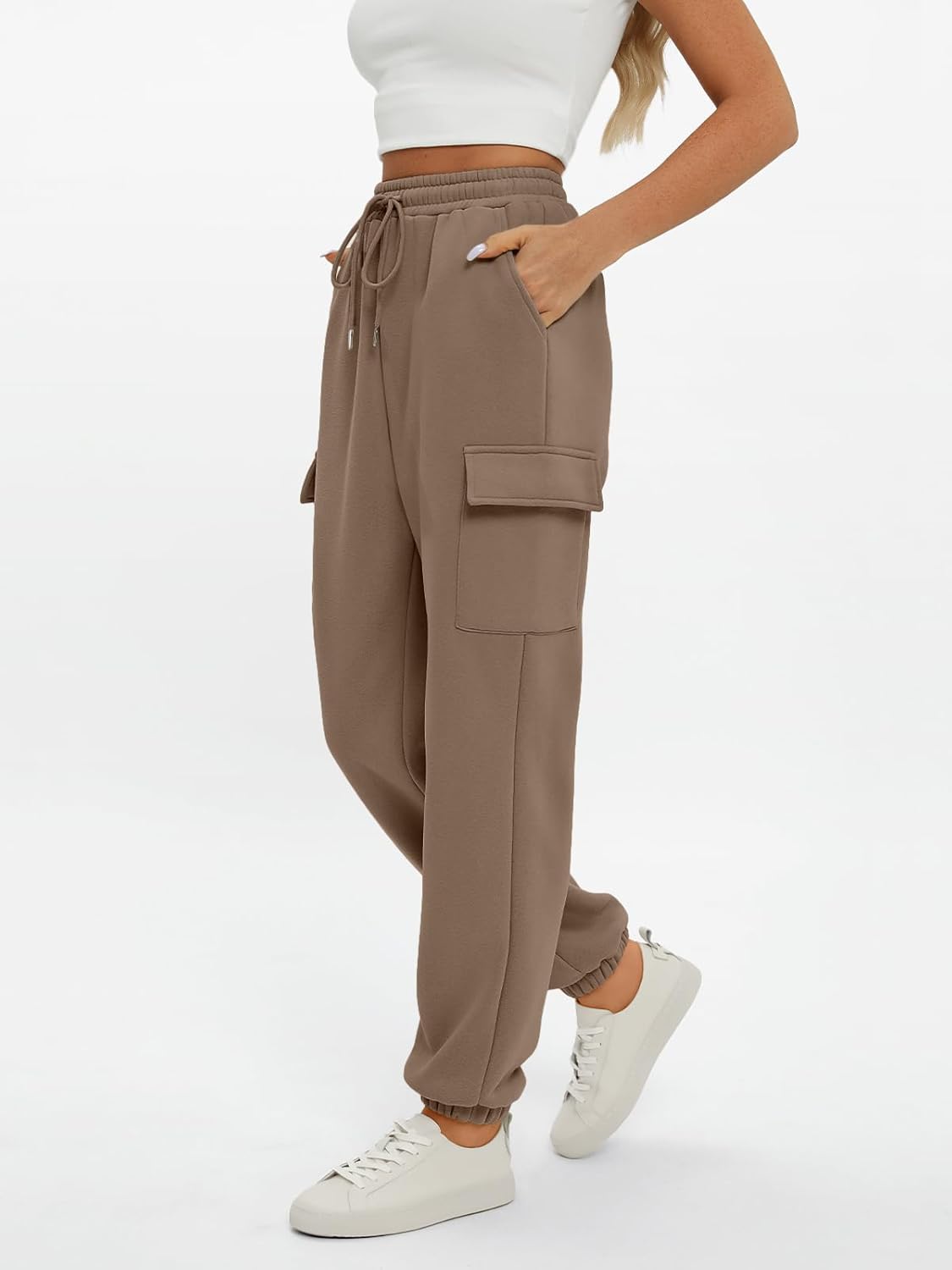 2025 Women's Cargo Joggers - Fleece Lined Baggy Sweatpants with Pockets Fall - Picture 37 of 55