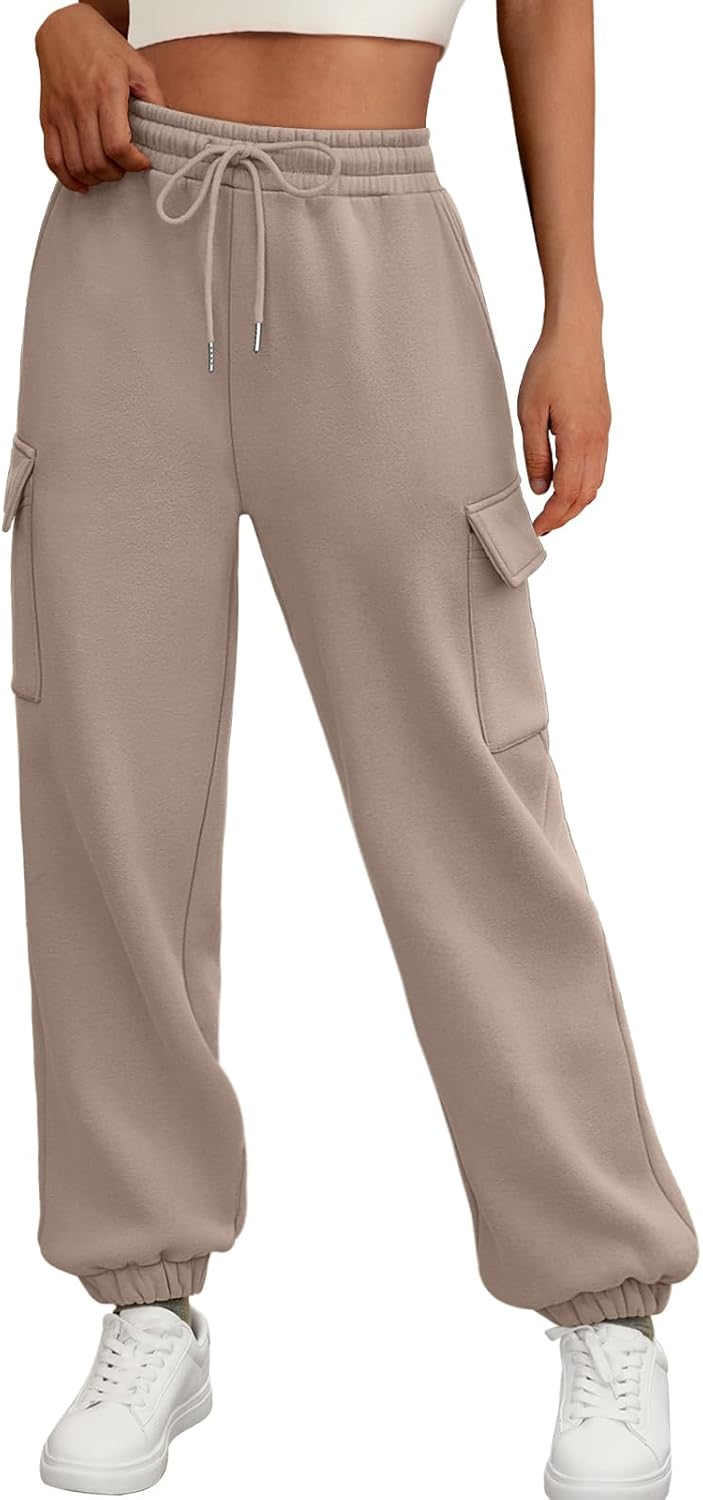 2025 Women's Cargo Joggers - Fleece Lined Baggy Sweatpants with Pockets Fall - Picture 40 of 55