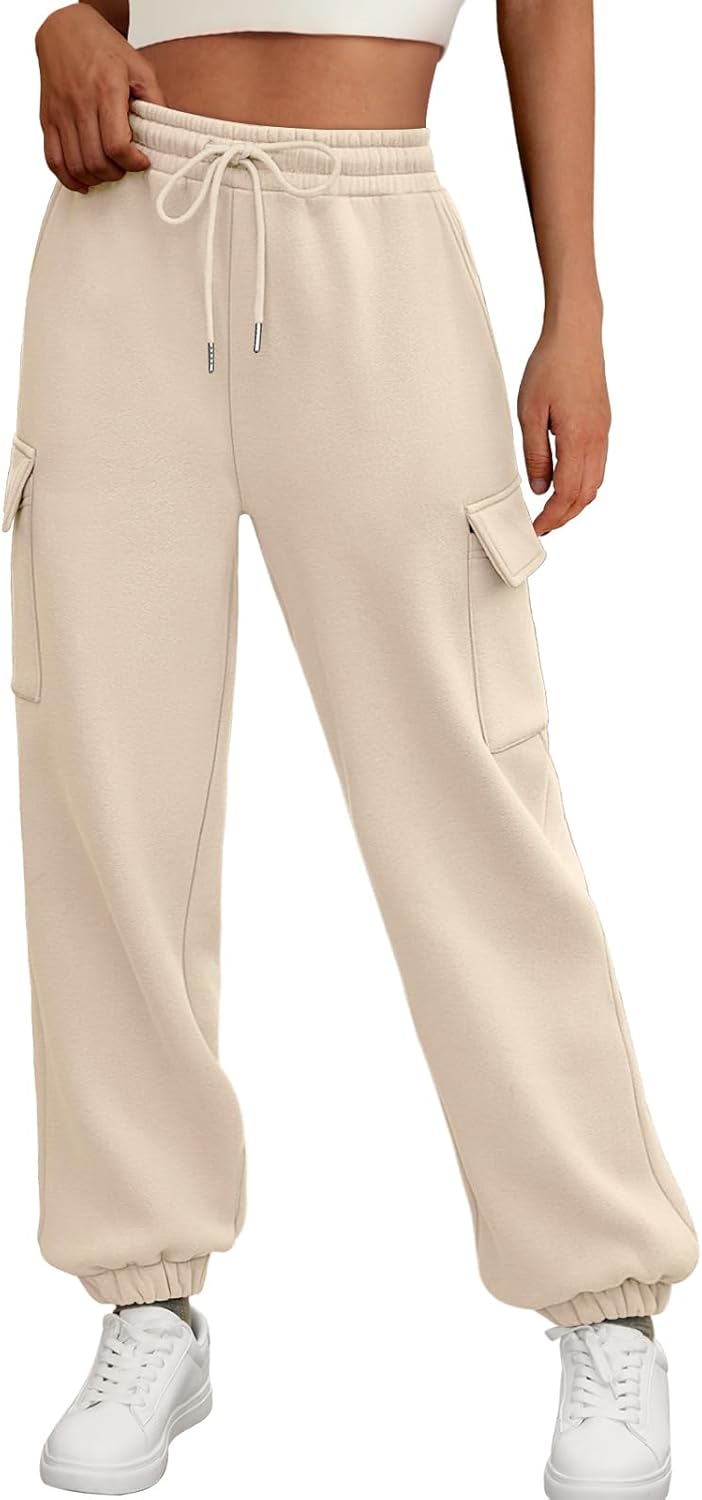 2025 Women's Cargo Joggers - Fleece Lined Baggy Sweatpants with Pockets Fall - Picture 24 of 55